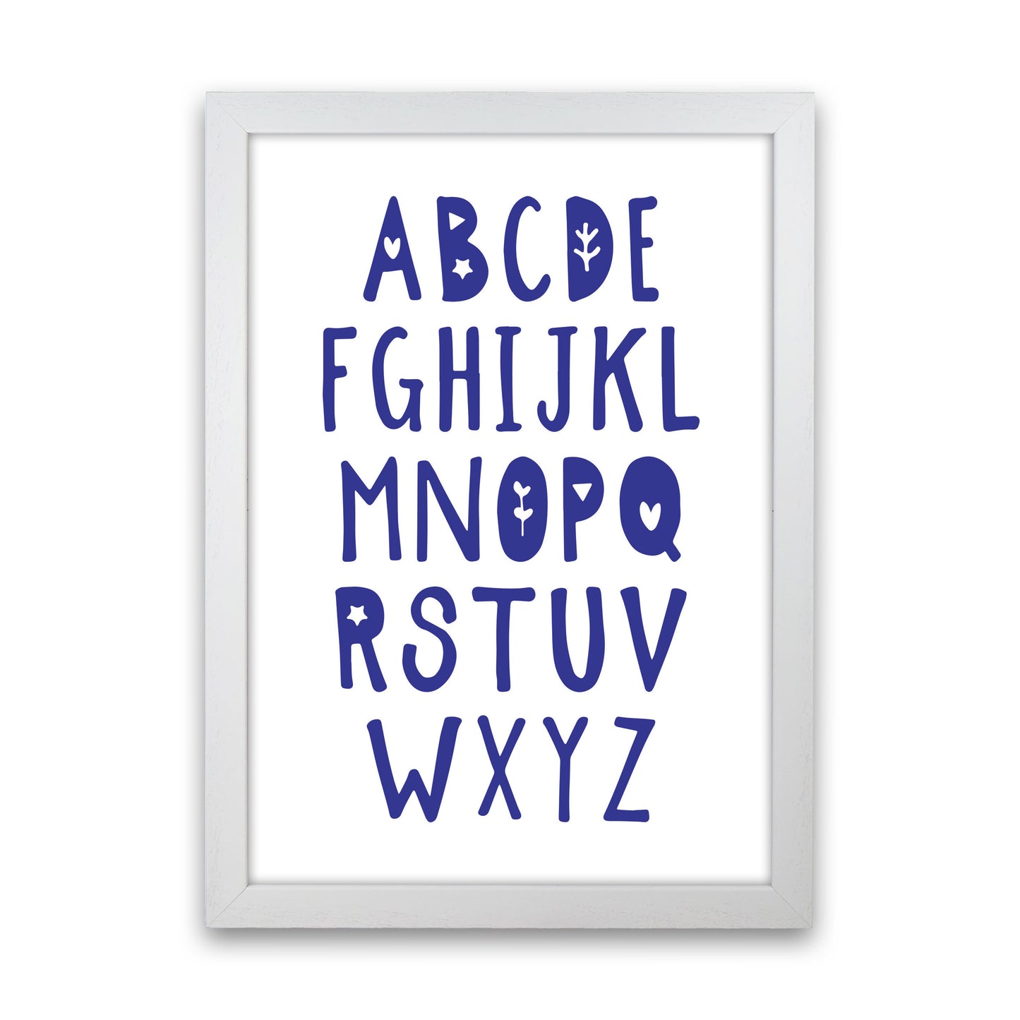 Navy Alphabet Framed Typography Wall Art Print White Grain