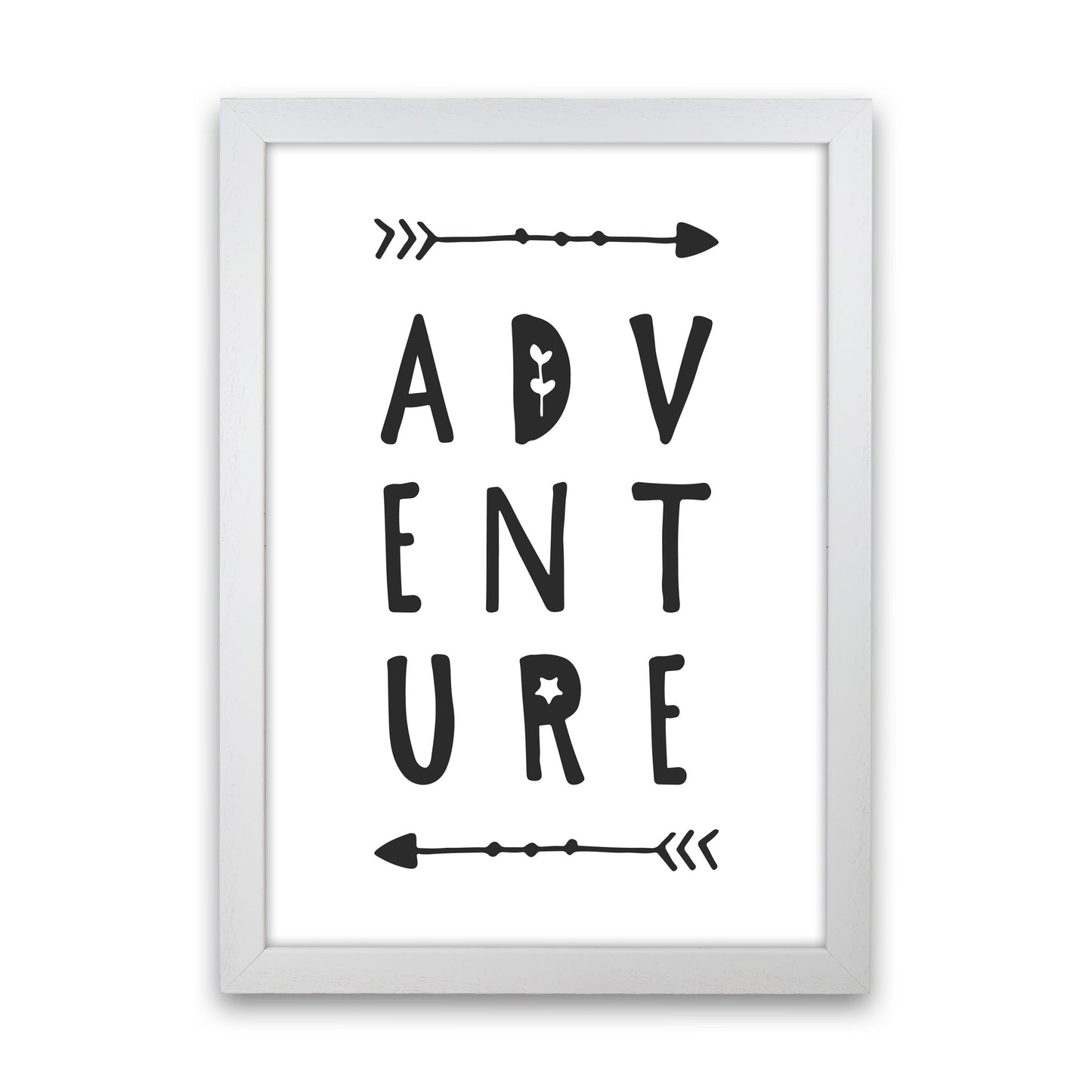 Adventure Black Framed Typography Wall Art Print White Grain