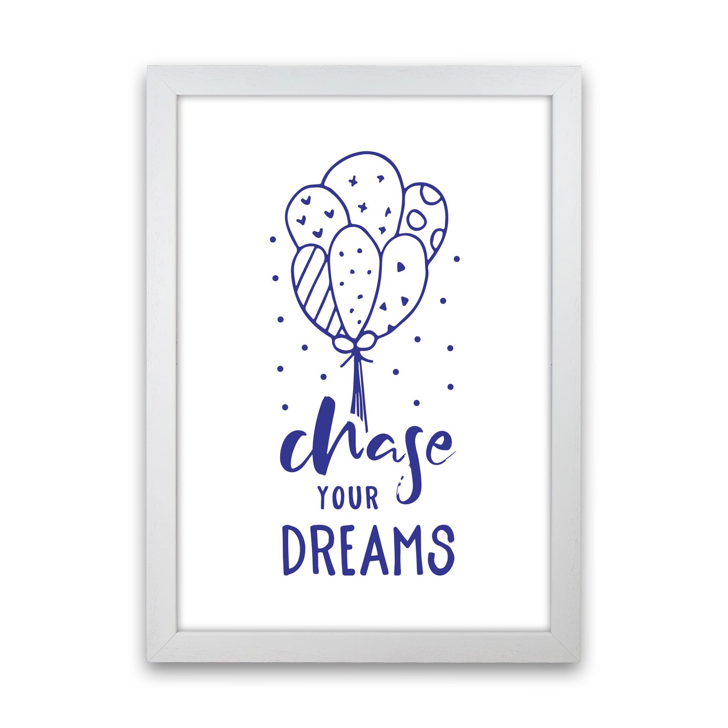 Chase Your Dreams Navy Framed Typography Wall Art Print White Grain