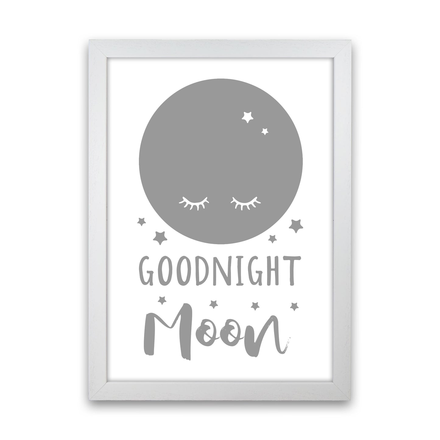 Goodnight Moon Grey Framed Nursey Wall Art Print White Grain