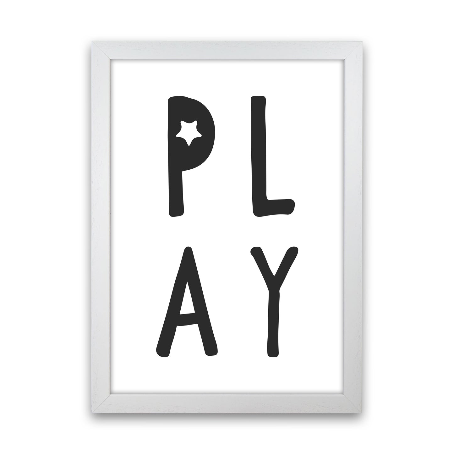 Play Black Framed Typography Wall Art Print White Grain