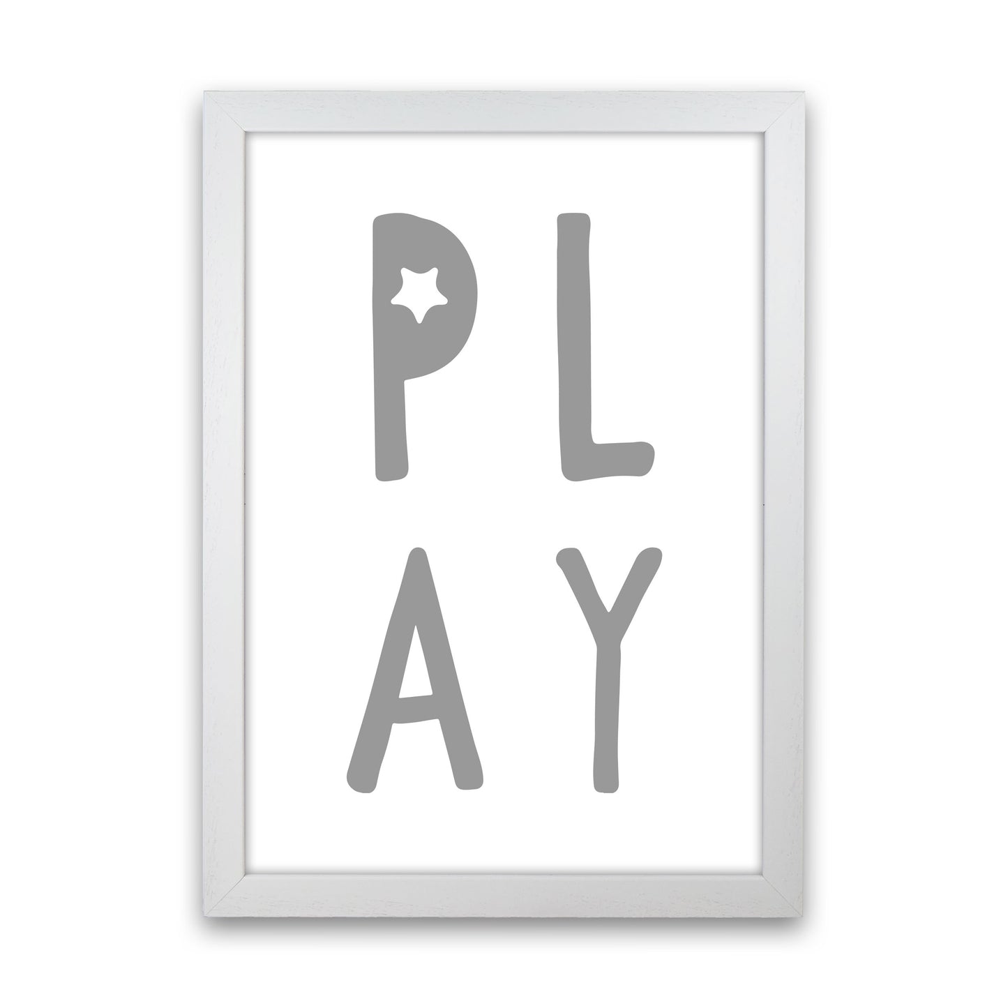 Play Grey Framed Typography Wall Art Print White Grain