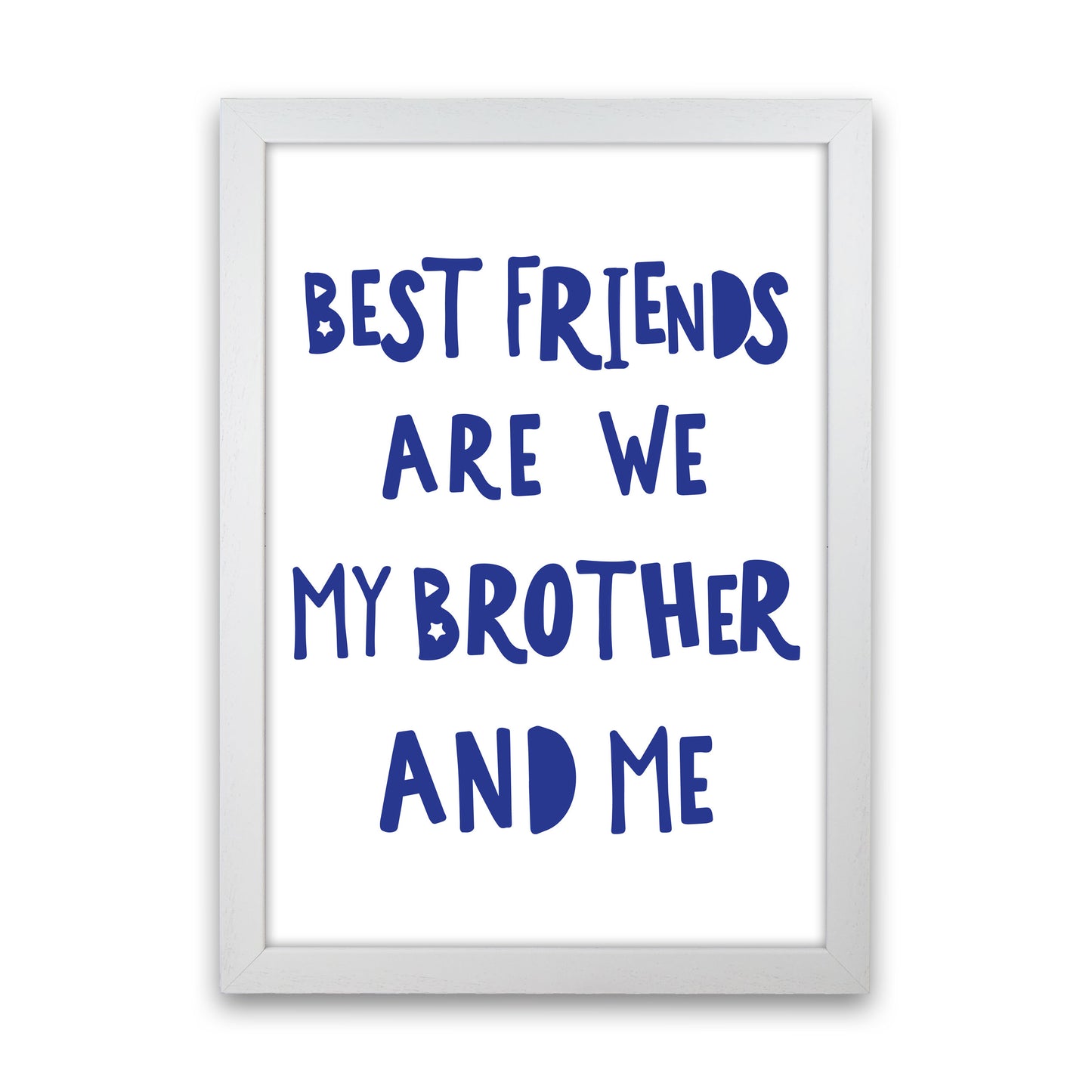 Brother Best Friends Navy Framed Nursey Wall Art Print White Grain