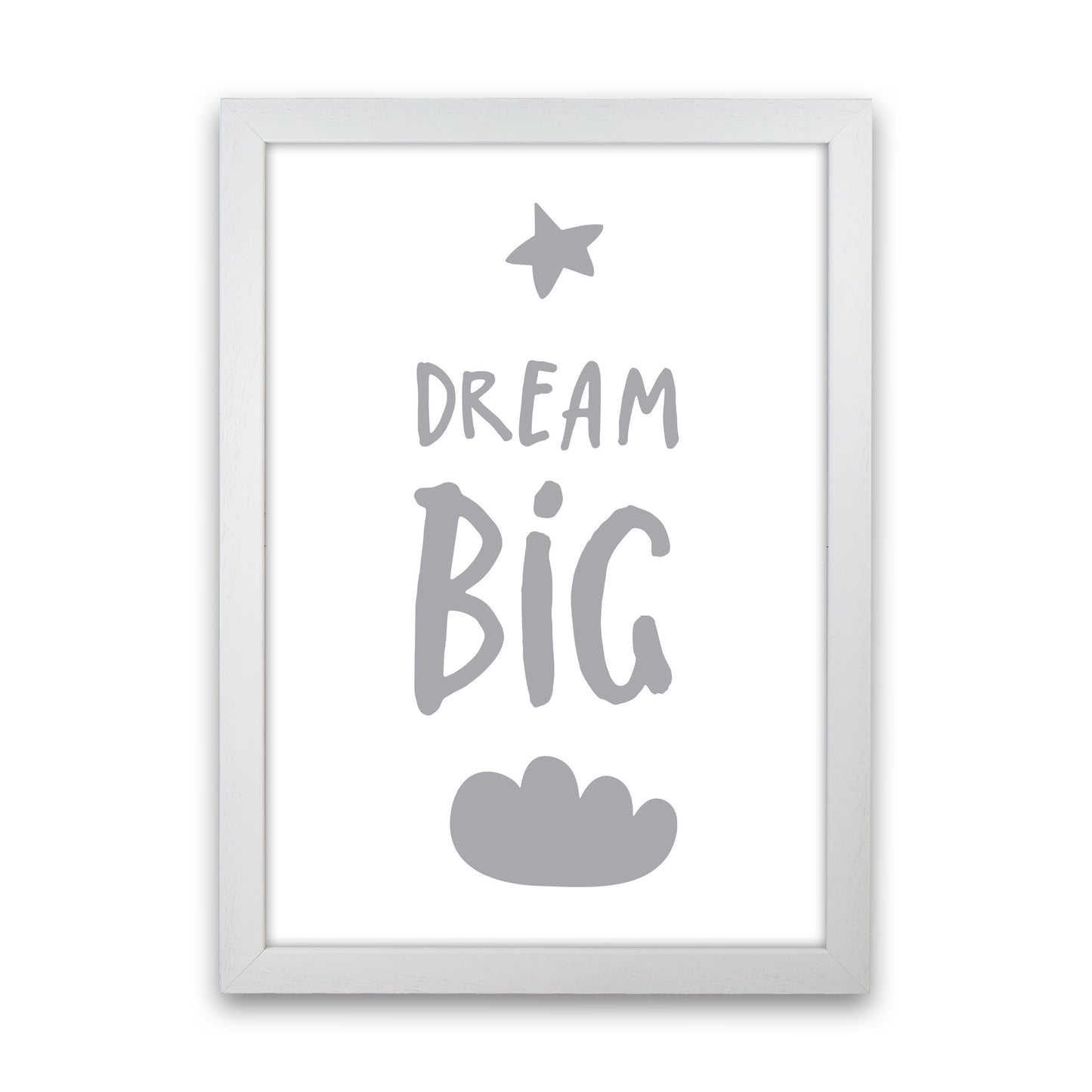 Dream Big Grey Framed Typography Wall Art Print White Grain