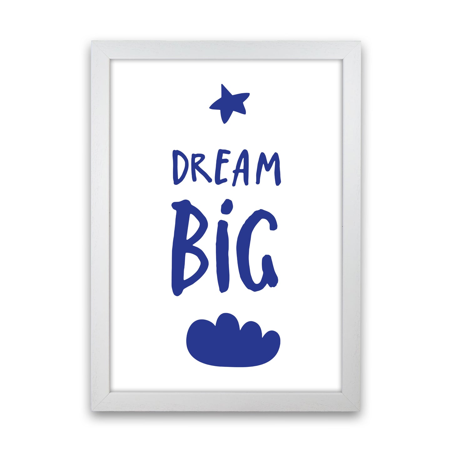 Dream Big Navy Framed Typography Wall Art Print White Grain