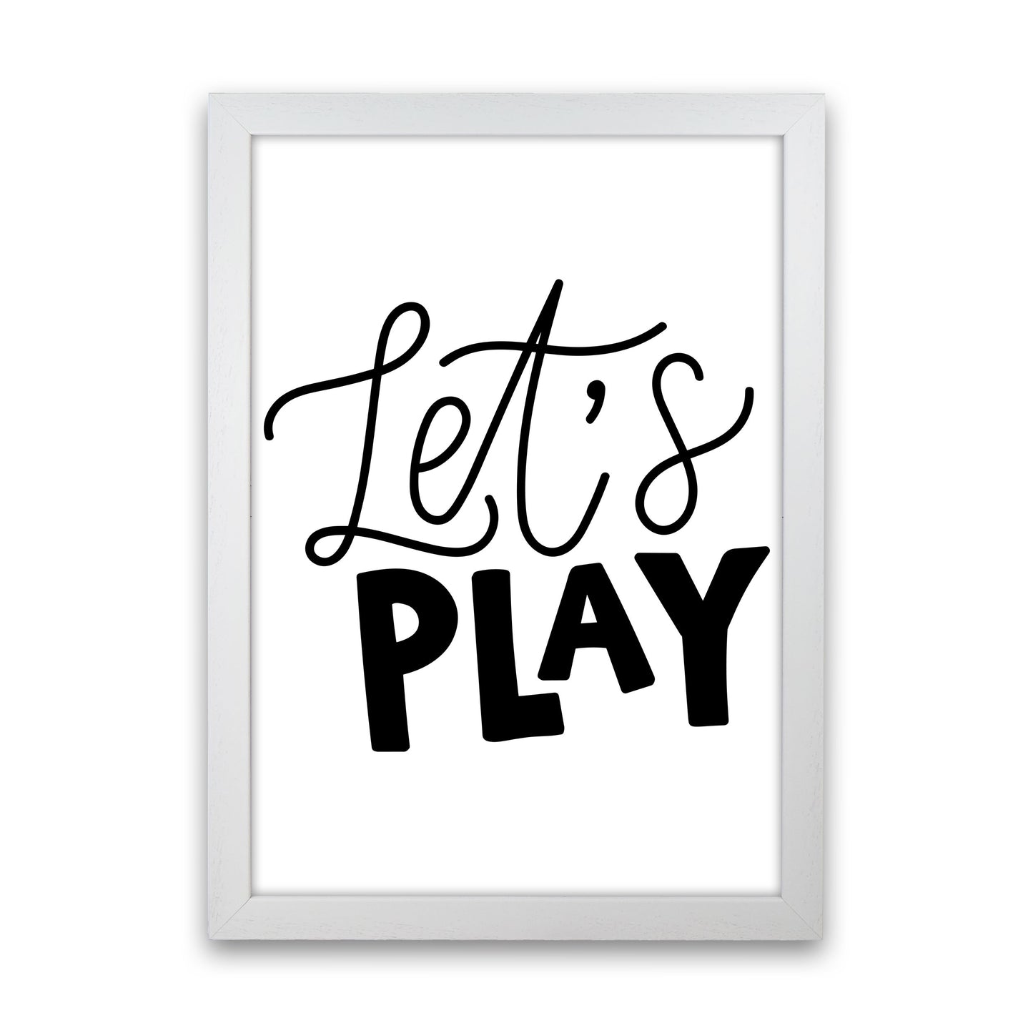 Let's Play Black Framed Typography Wall Art Print White Grain
