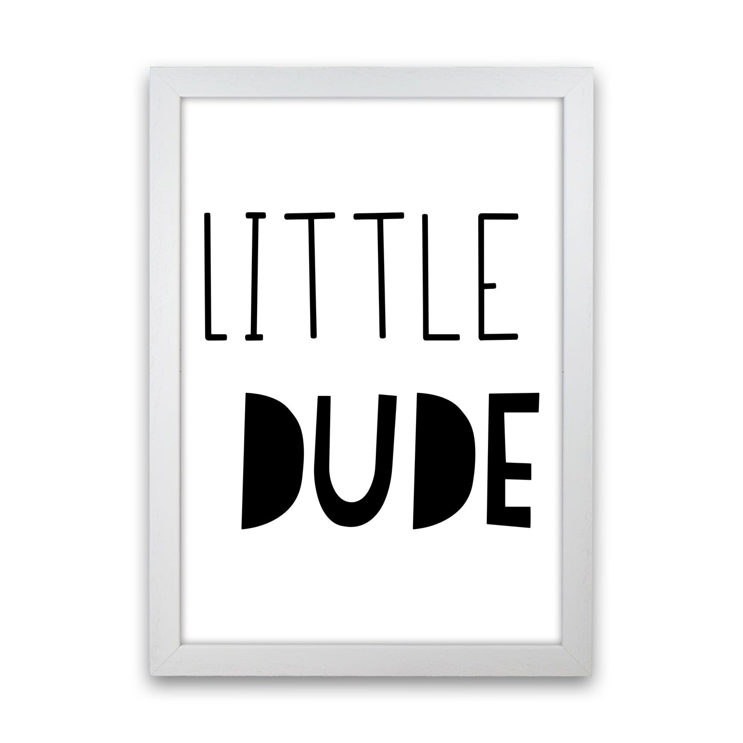 Little Dude Black Framed Nursey Wall Art Print White Grain