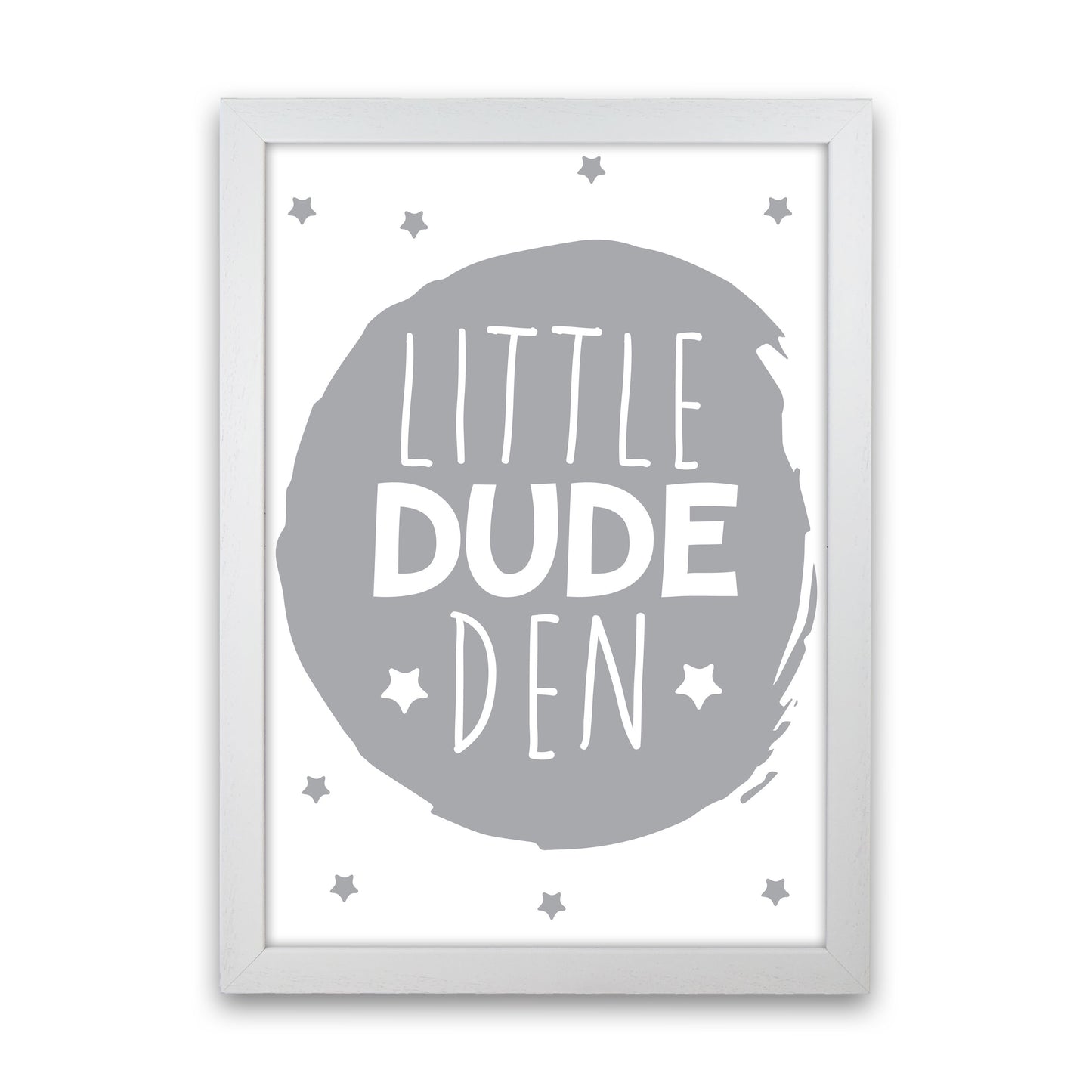 Little Dude Den Grey Circle Framed Nursey Wall Art Print White Grain