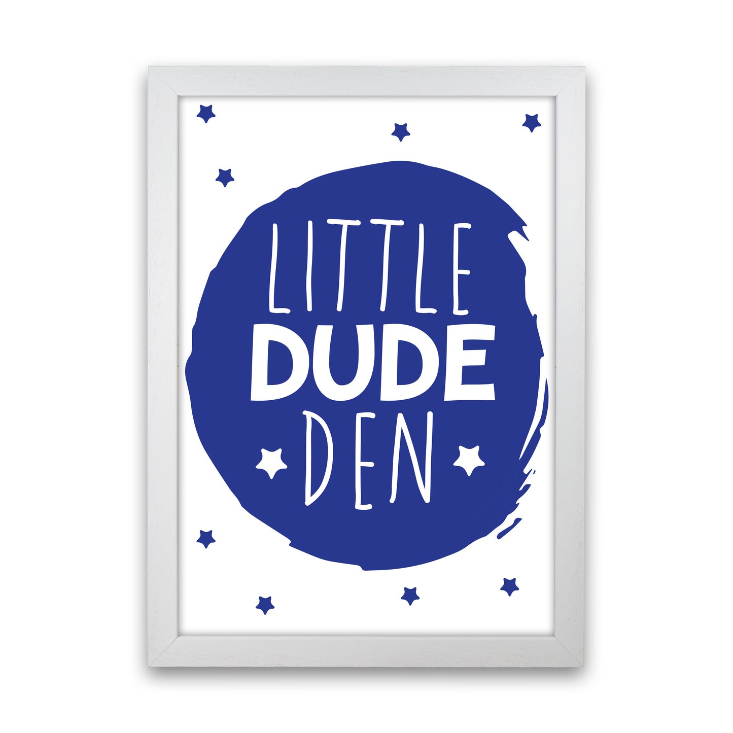 Little Dude Den Navy Circle Framed Nursey Wall Art Print White Grain