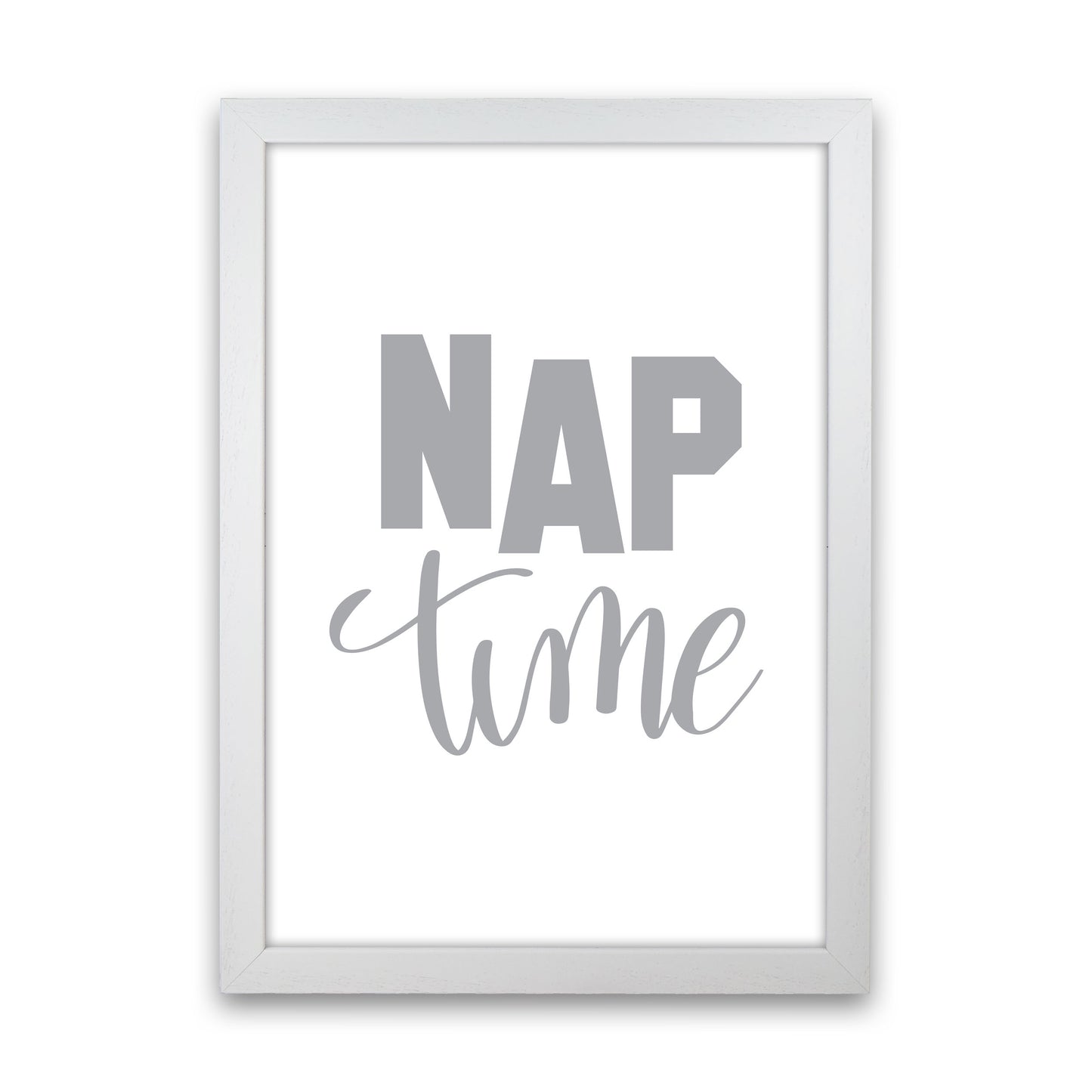 Nap Time Grey Framed Typography Wall Art Print White Grain