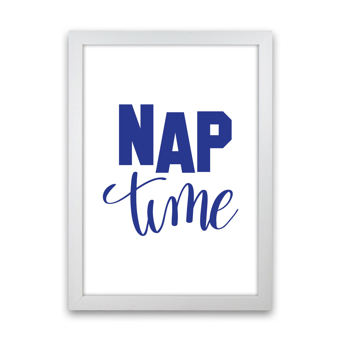 Nap Time Navy Framed Typography Wall Art Print White Grain