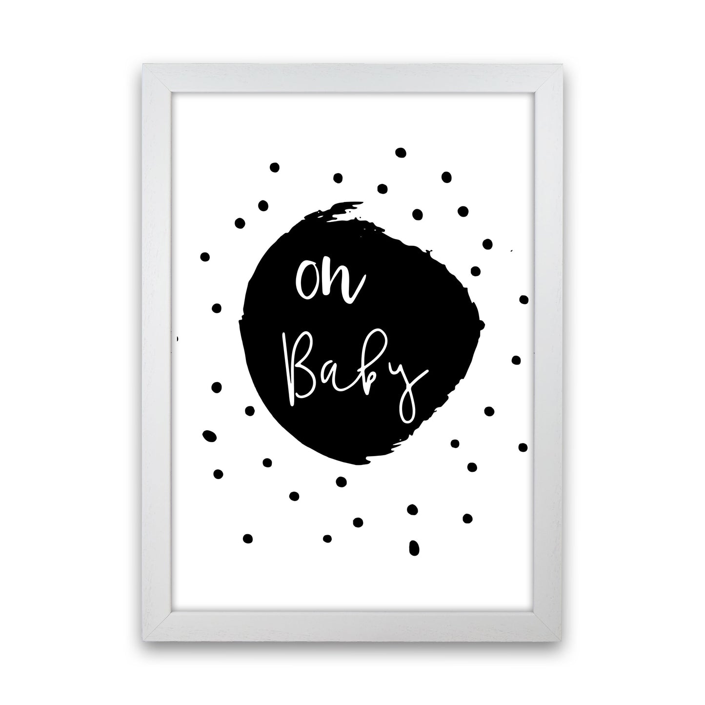 Oh Baby Black Framed Typography Wall Art Print White Grain