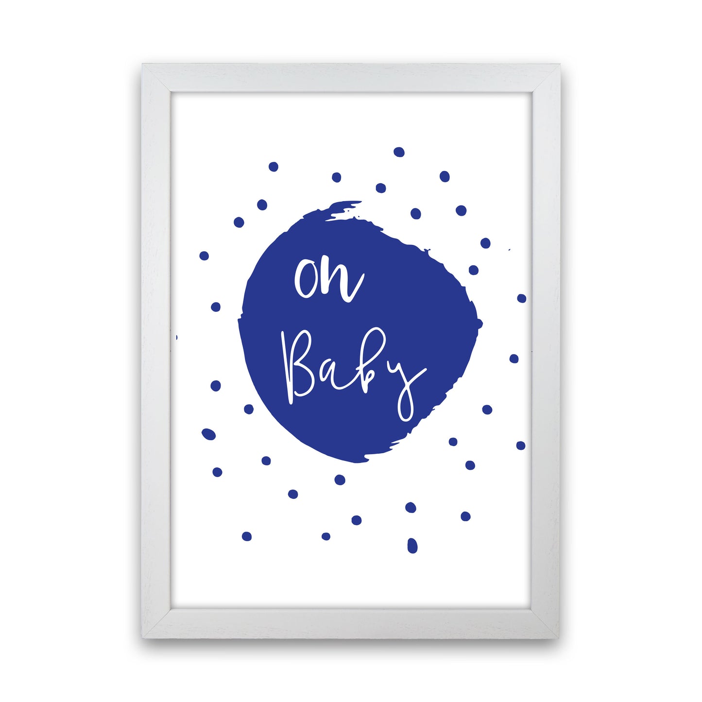 Oh Baby Navy Framed Typography Wall Art Print White Grain