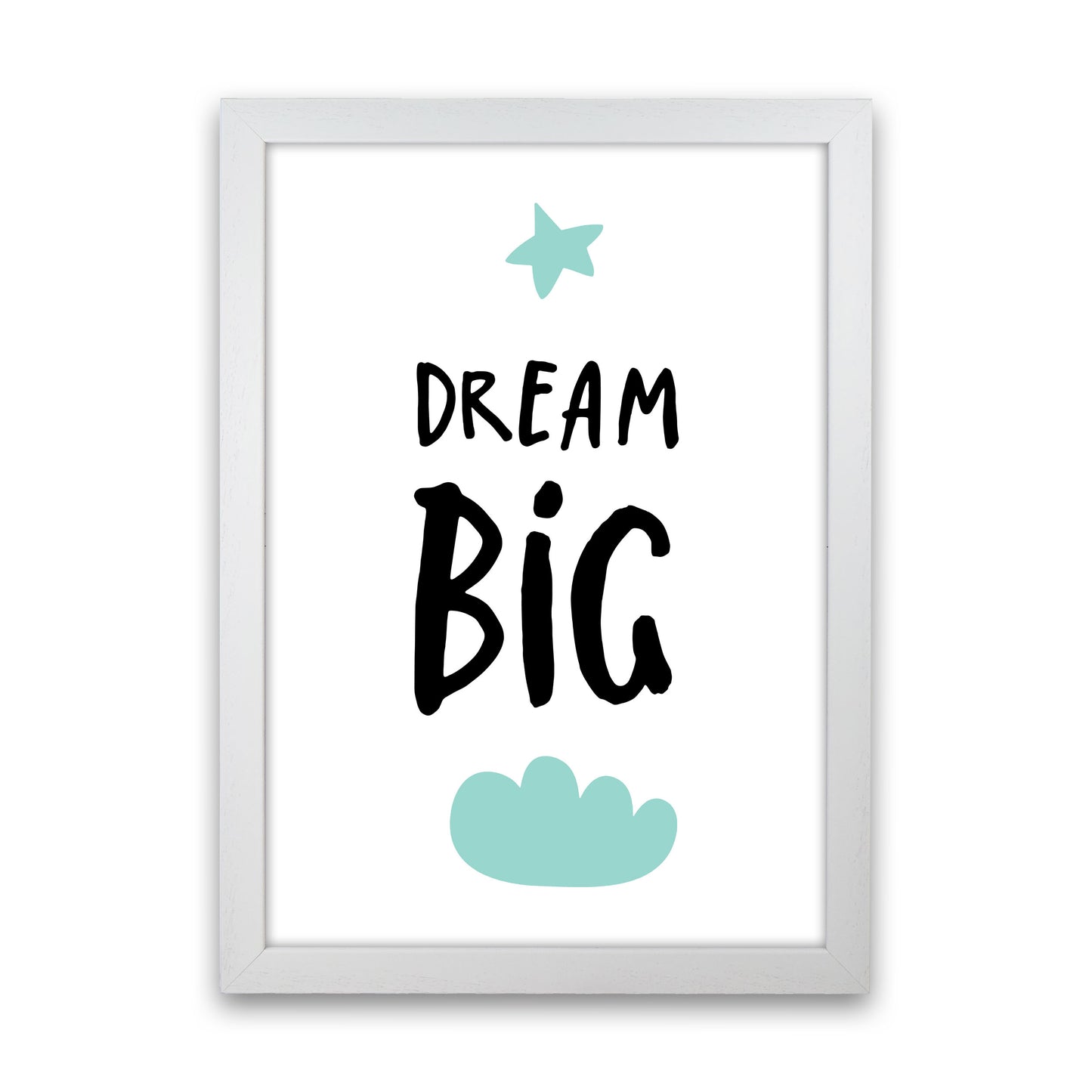 Dream Big Mint Cloud Framed Typography Wall Art Print White Grain
