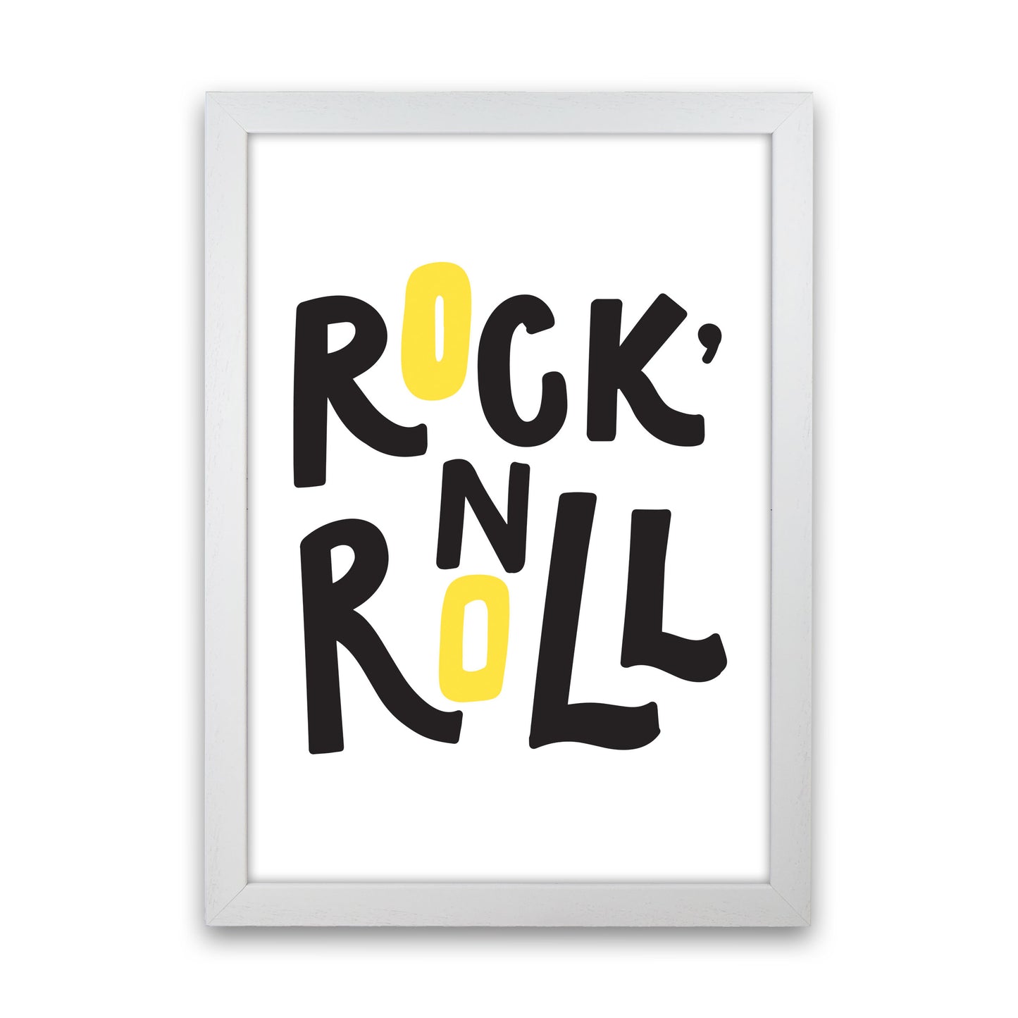 Rock 'N Roll Black And Yellow Modern Print White Grain