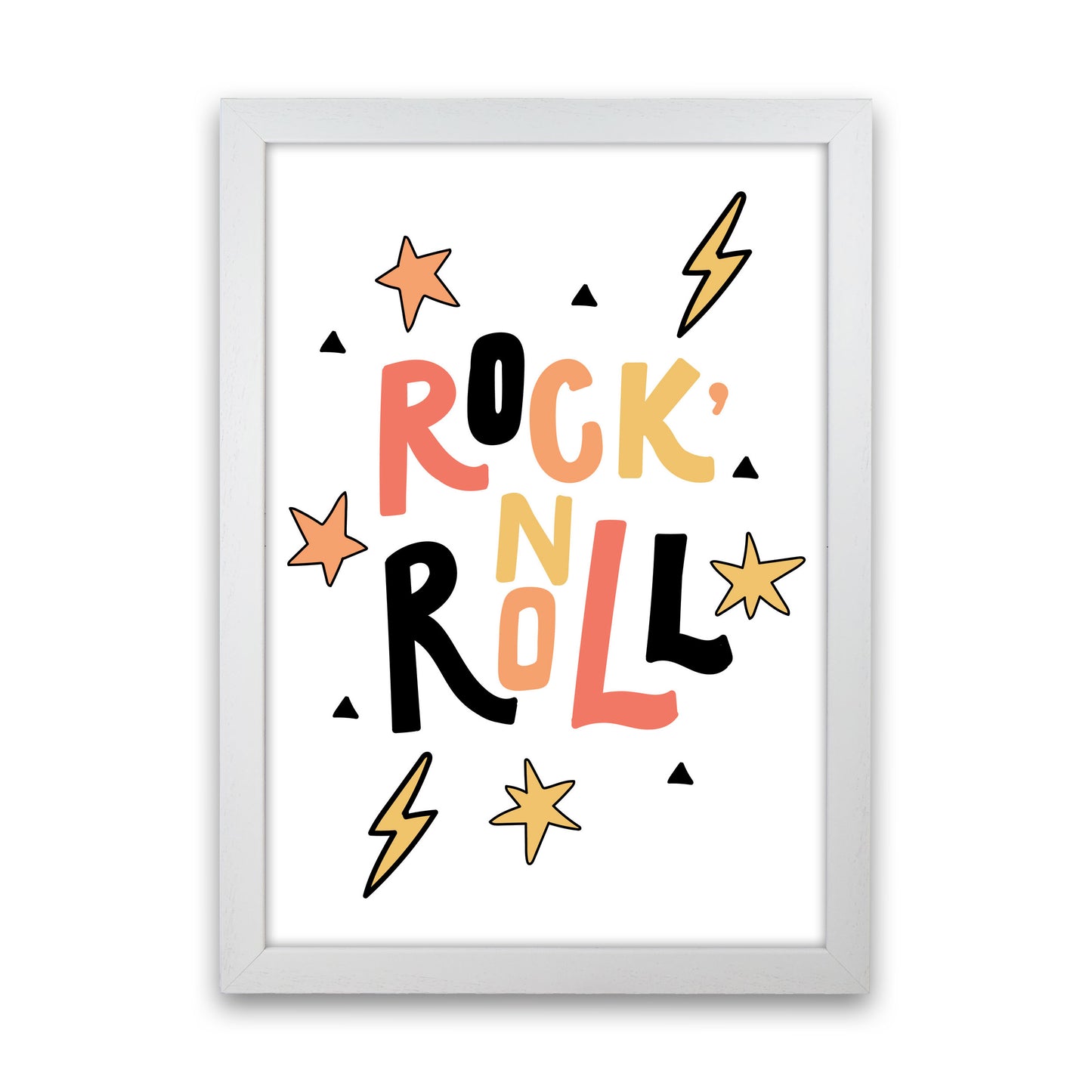 Rock 'N Roll Framed Nursey Wall Art Print White Grain
