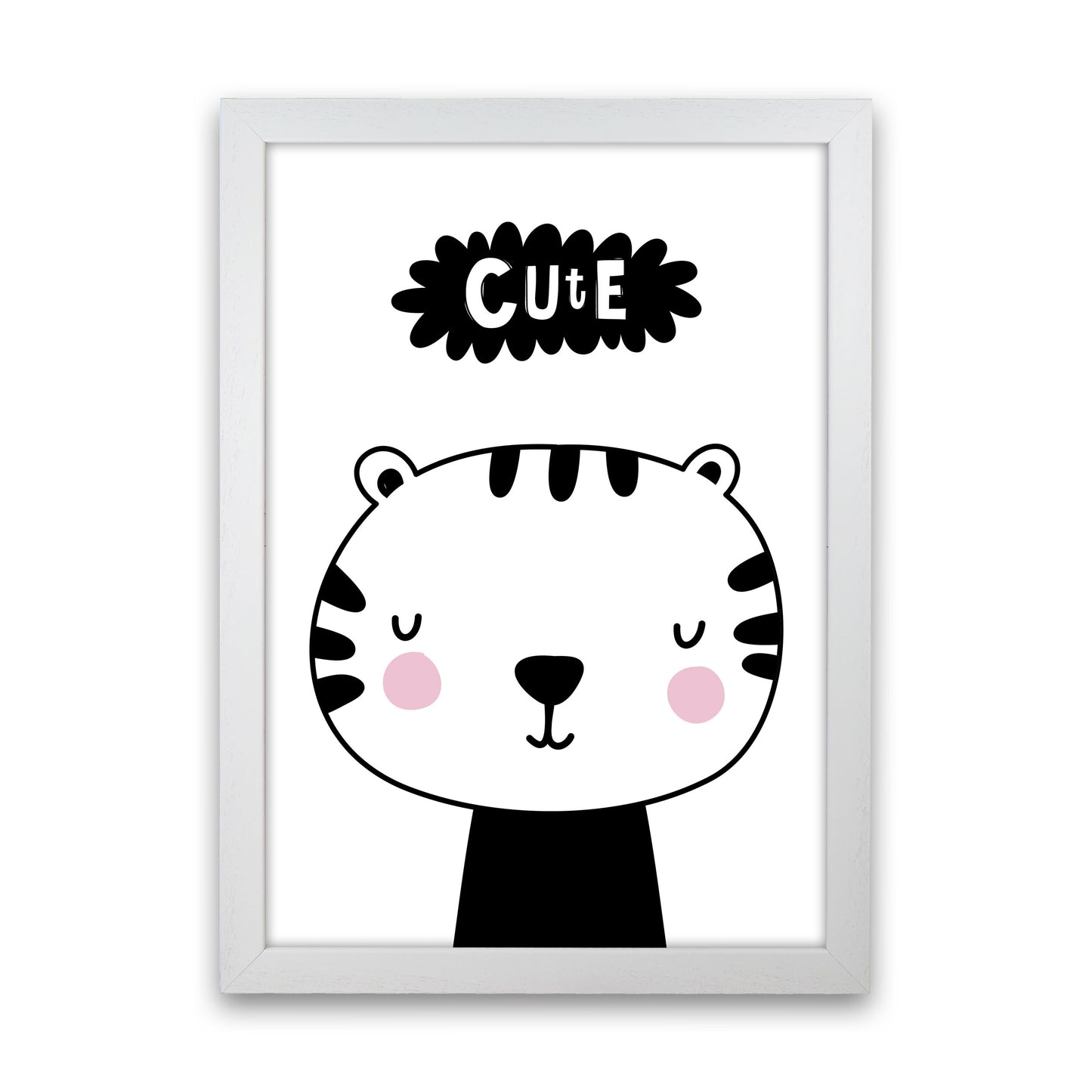 Cute Scandi Tiger Modern Print Animal Art Print White Grain