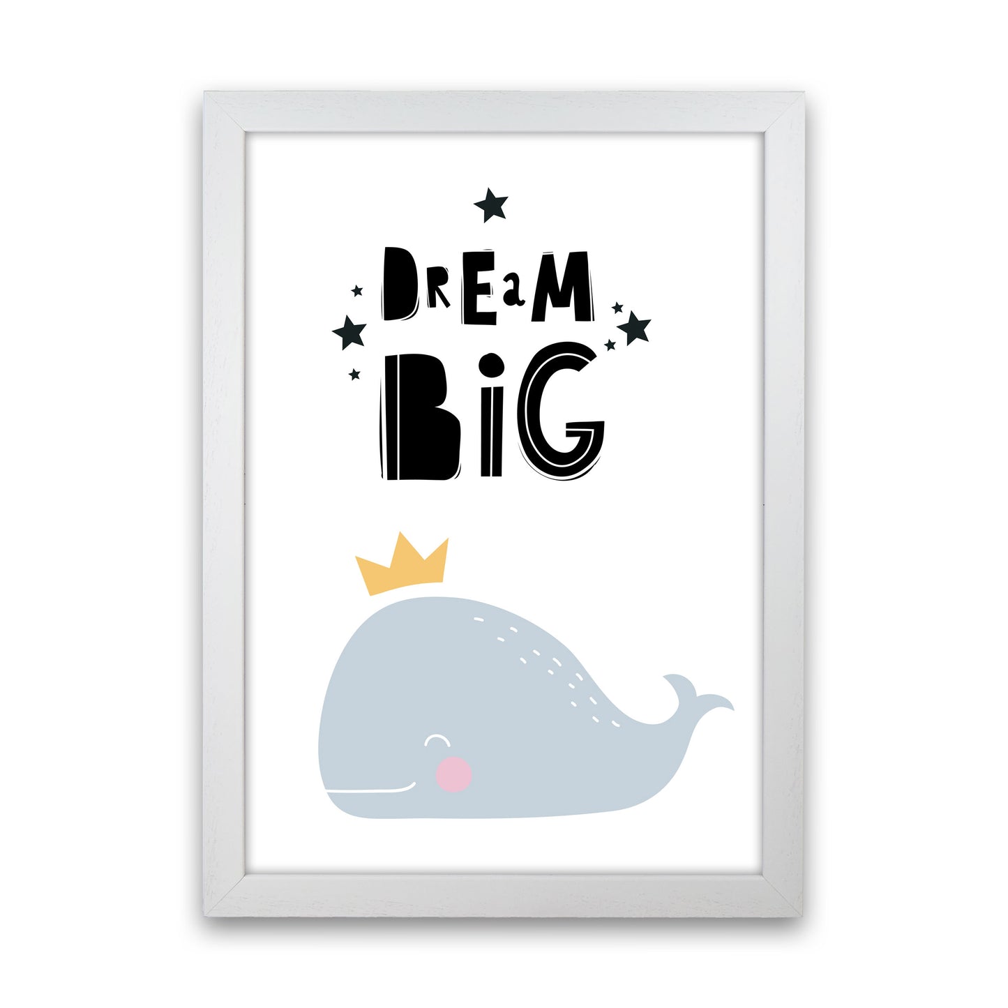 Dream Big Whale Framed Nursey Wall Art Print White Grain