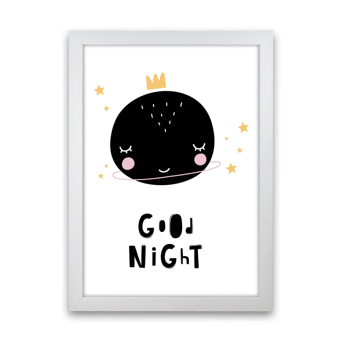 Good Night Planet Framed Nursey Wall Art Print White Grain