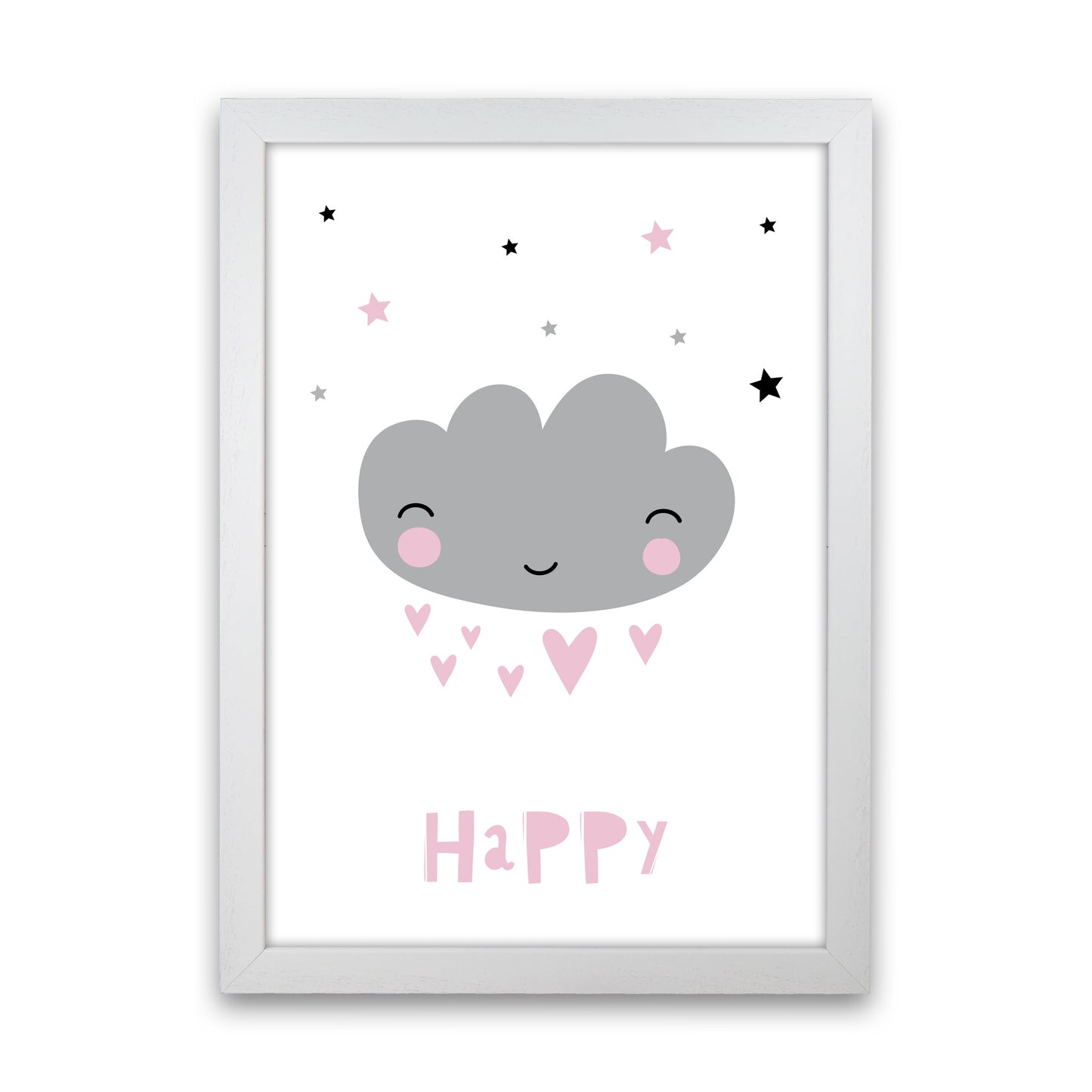 Happy Cloud Framed Nursey Wall Art Print White Grain