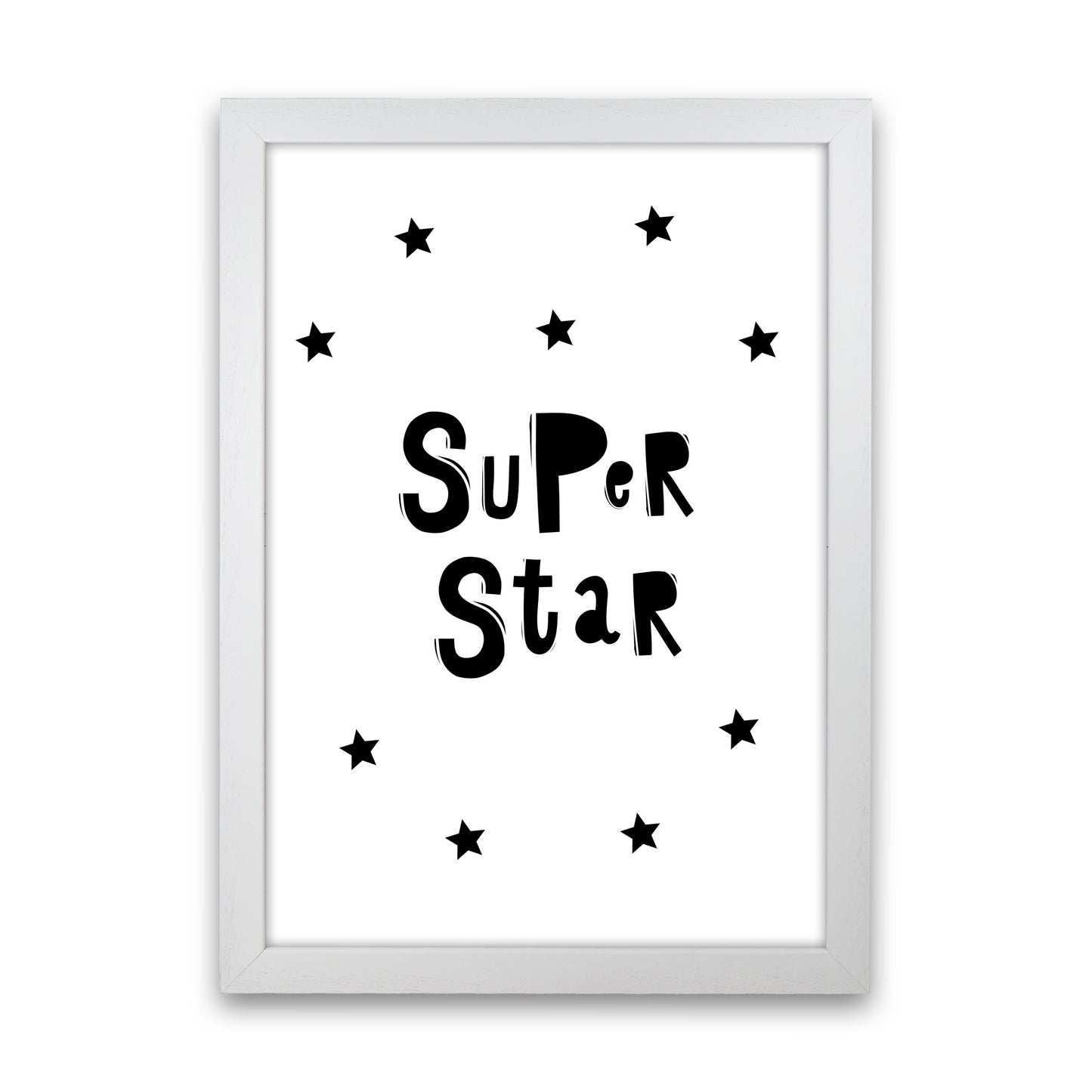 Super Star Scandi Framed Nursey Wall Art Print White Grain
