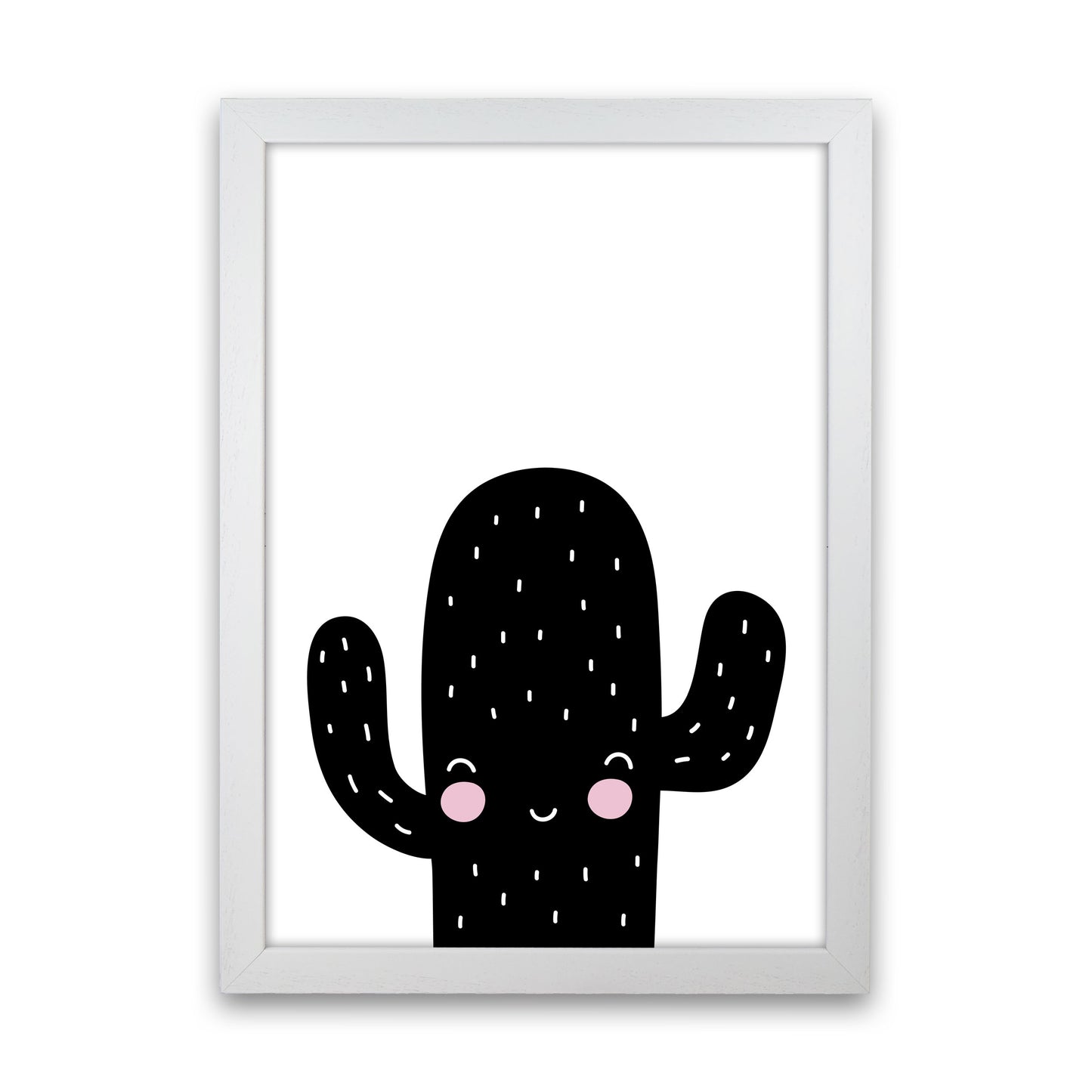 Black Scandi Cactus Modern Print, Framed Botanical & Nature Art Print White Grain