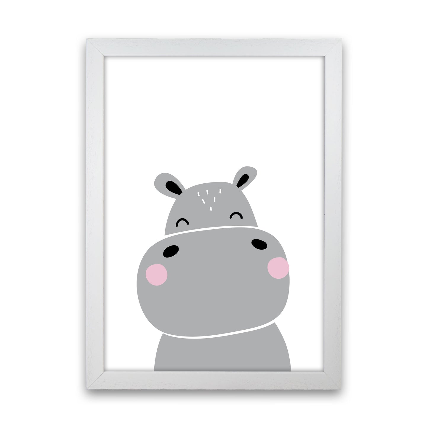 Scandi Hippo Framed Nursey Wall Art Print White Grain