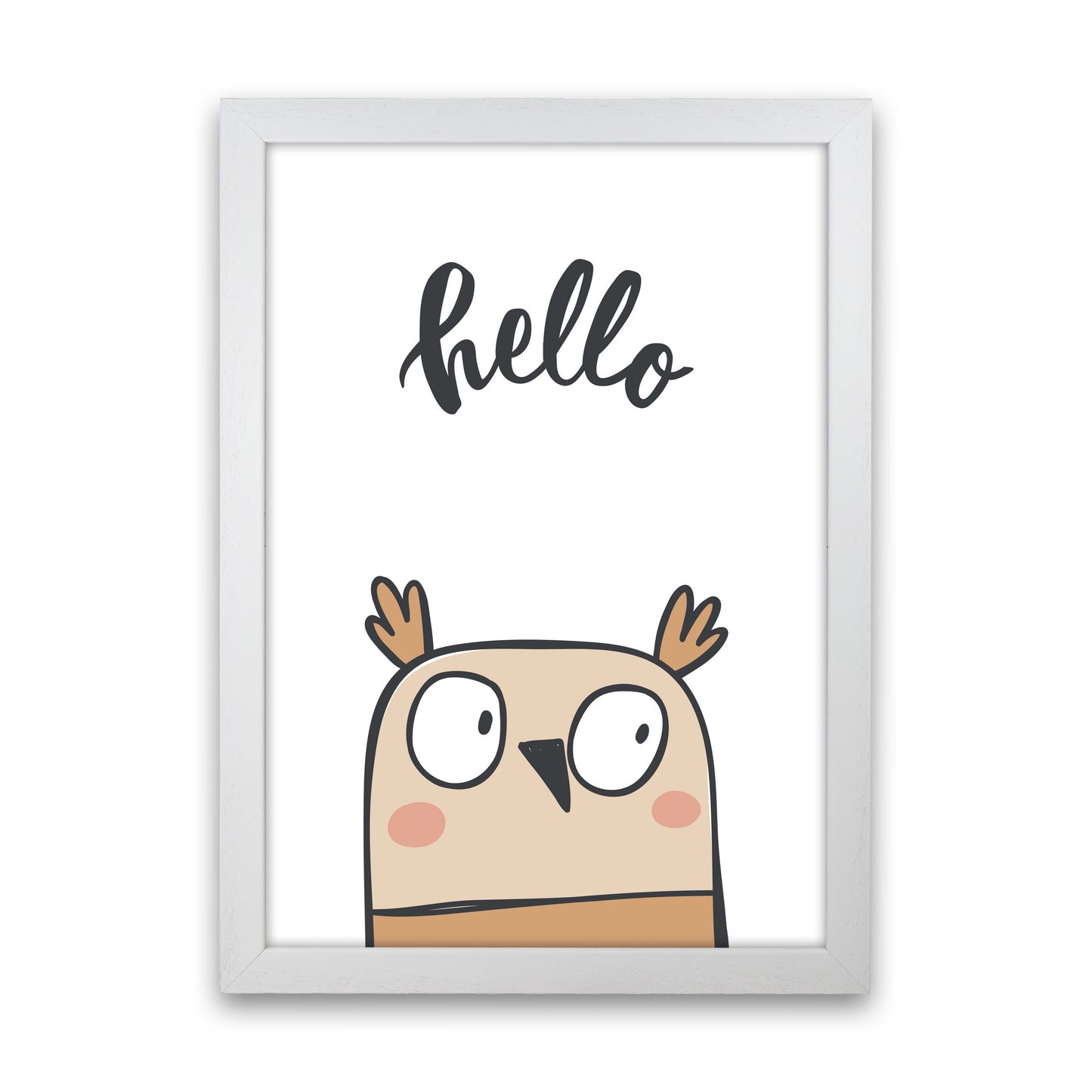 Hello Owl Modern Print Animal Art Print White Grain