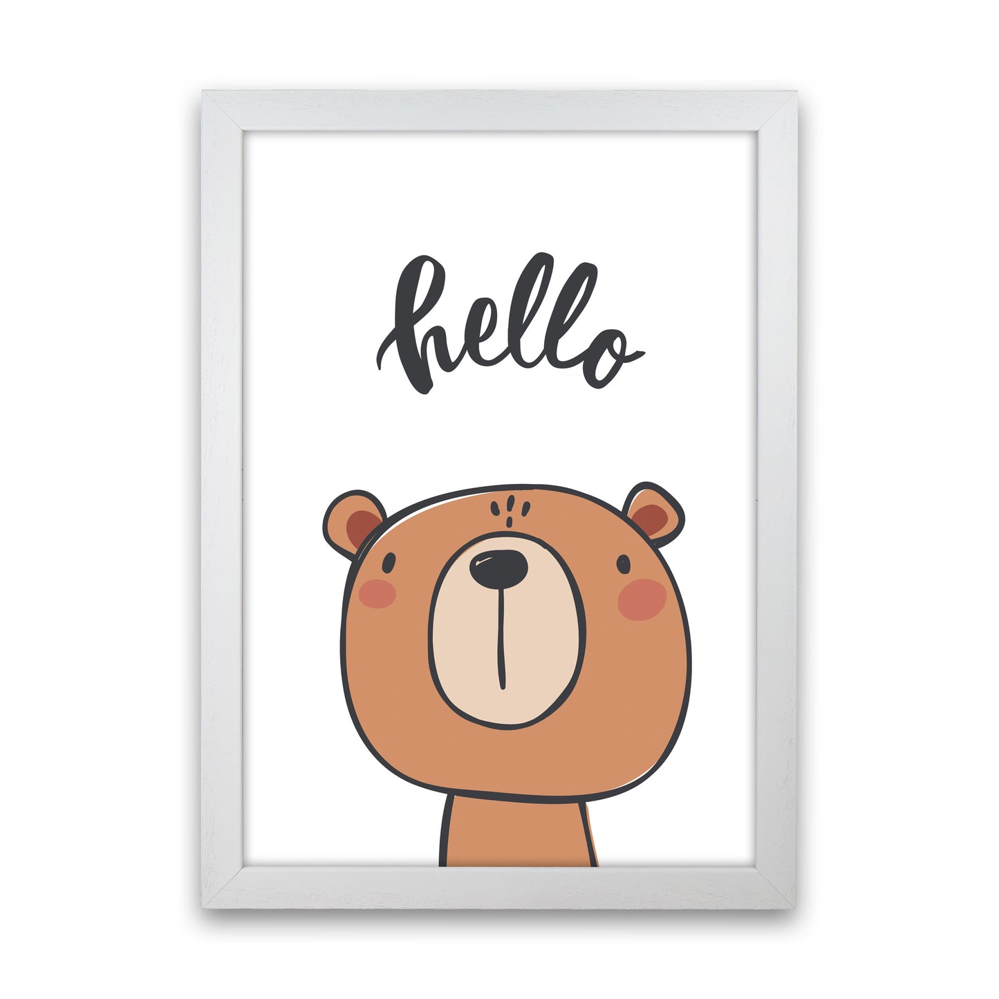 Hello Bear Modern Print Animal Art Print White Grain