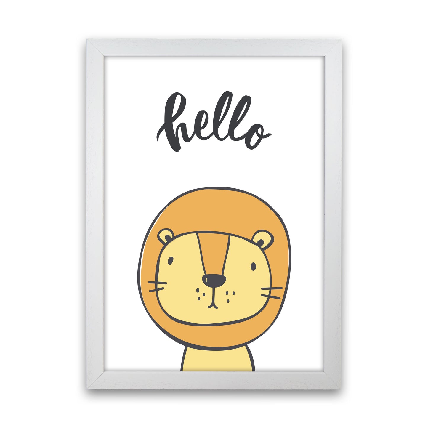 Hello Lion Modern Print Animal Art Print White Grain