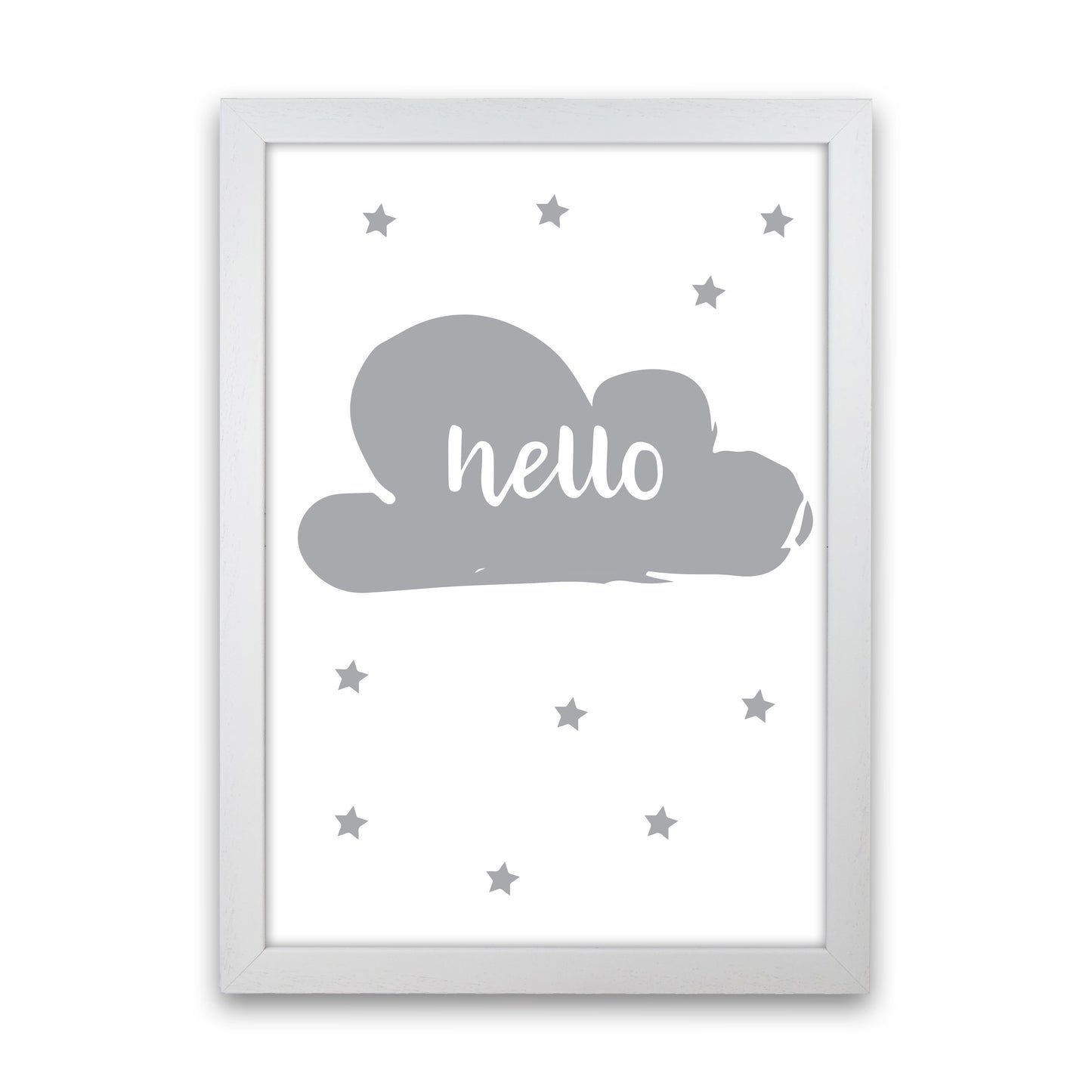 Hello Cloud Grey Framed Nursey Wall Art Print White Grain