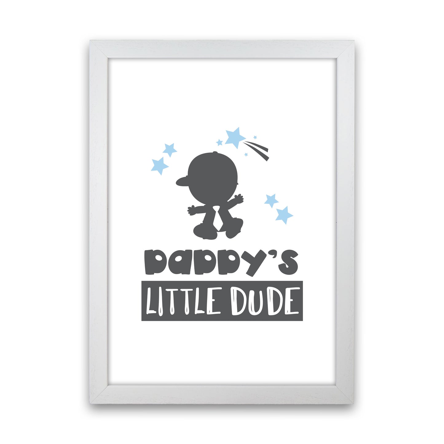 Daddy's Little Dude Framed Nursey Wall Art Print White Grain