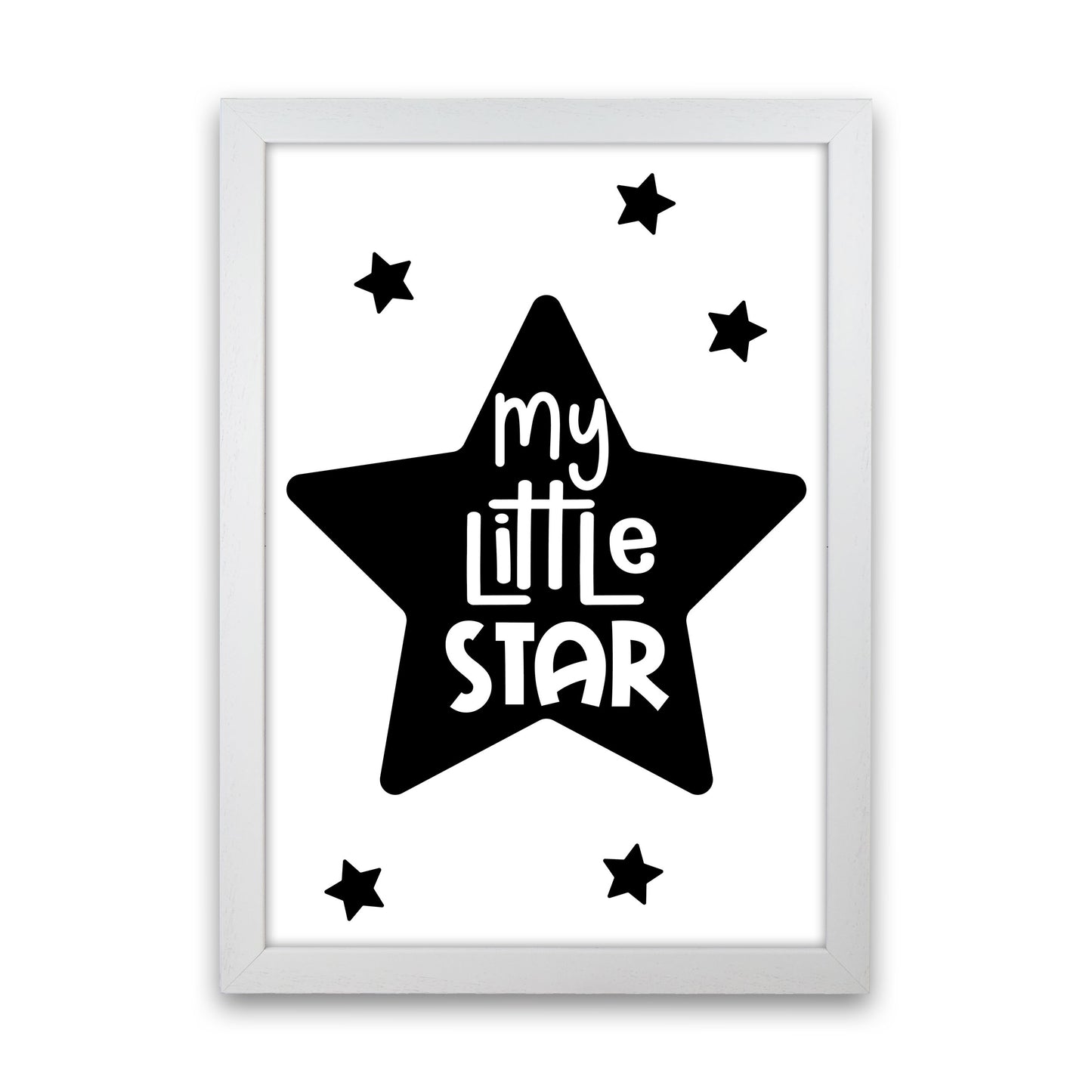 My Little Star Black Framed Nursey Wall Art Print White Grain