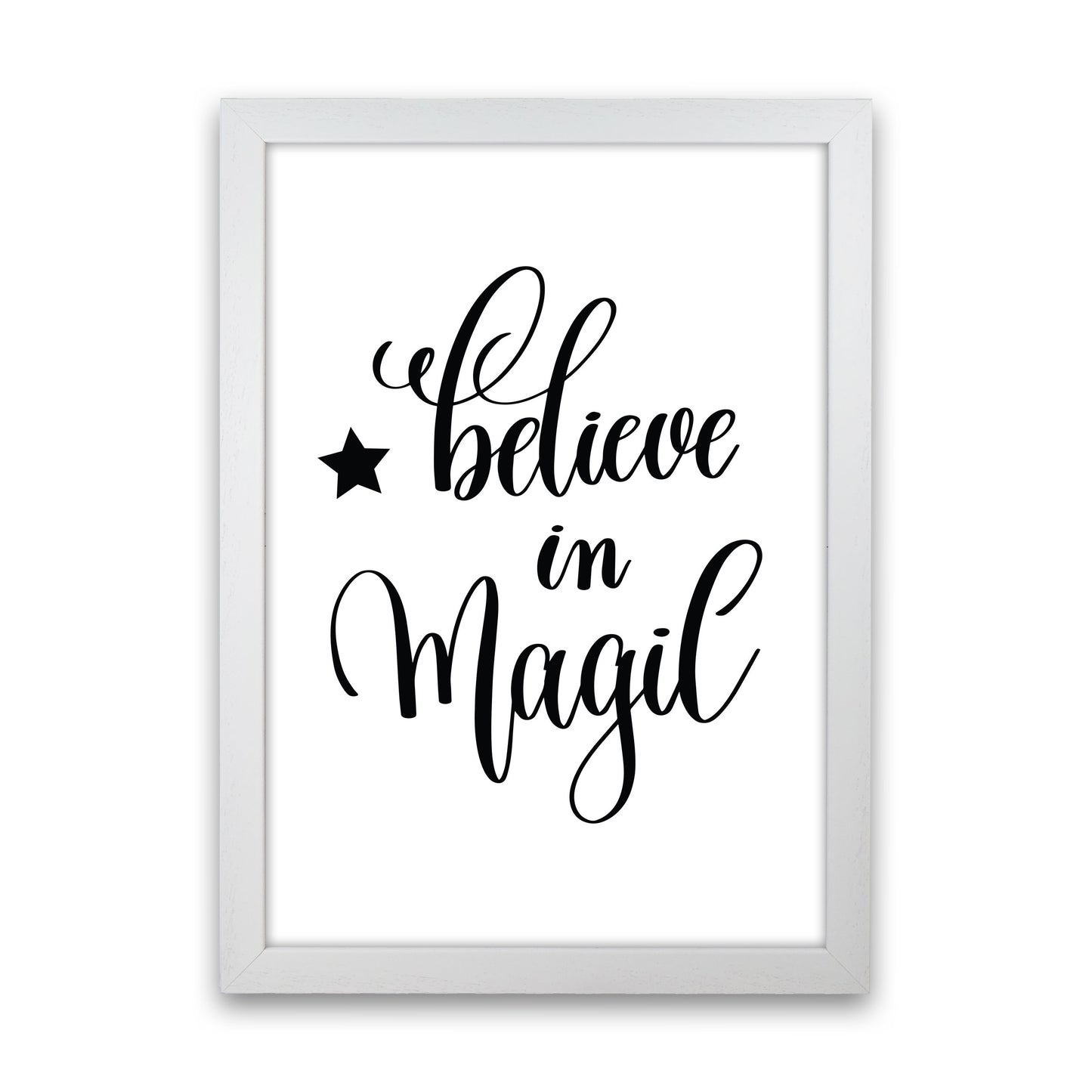 Believe In Magic Black Framed Typography Wall Art Print White Grain