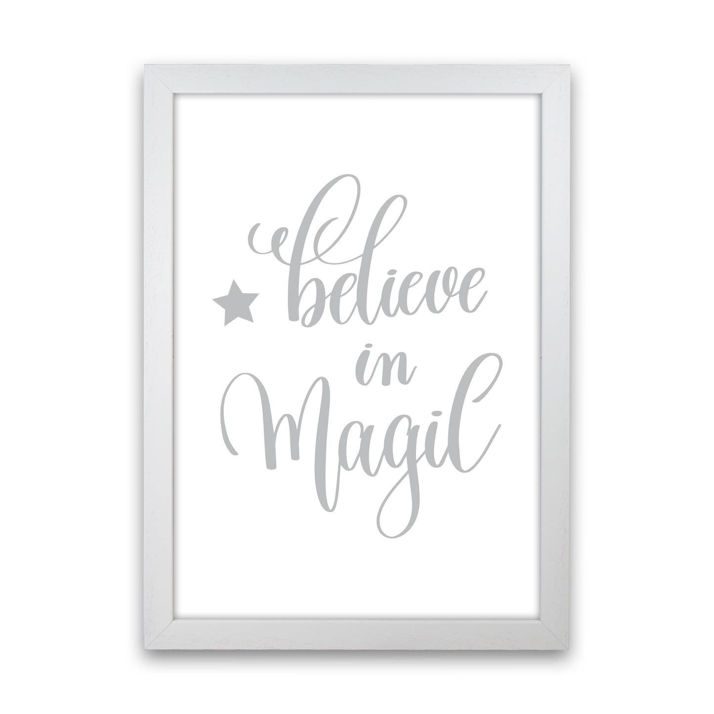 Believe In Magic Grey Framed Typography Wall Art Print White Grain