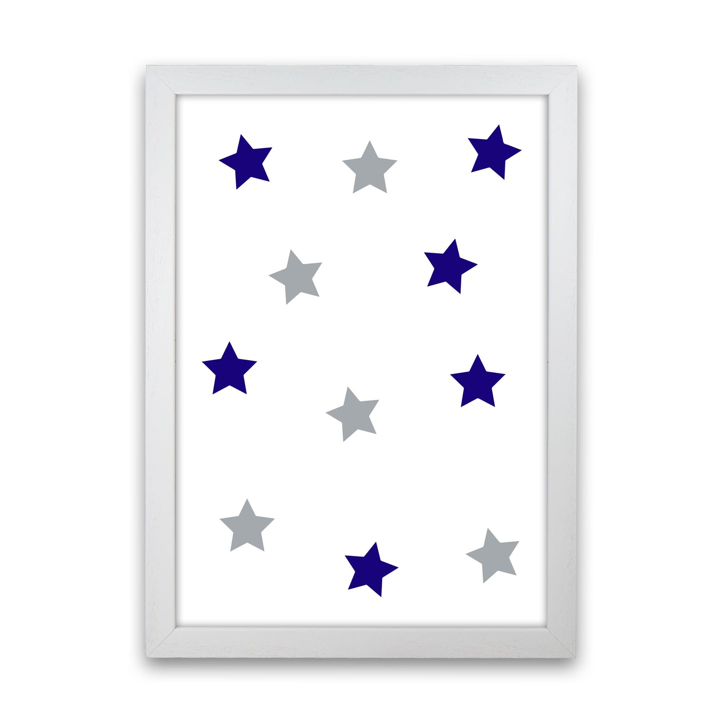 Navy And Grey Stars Modern Print White Grain
