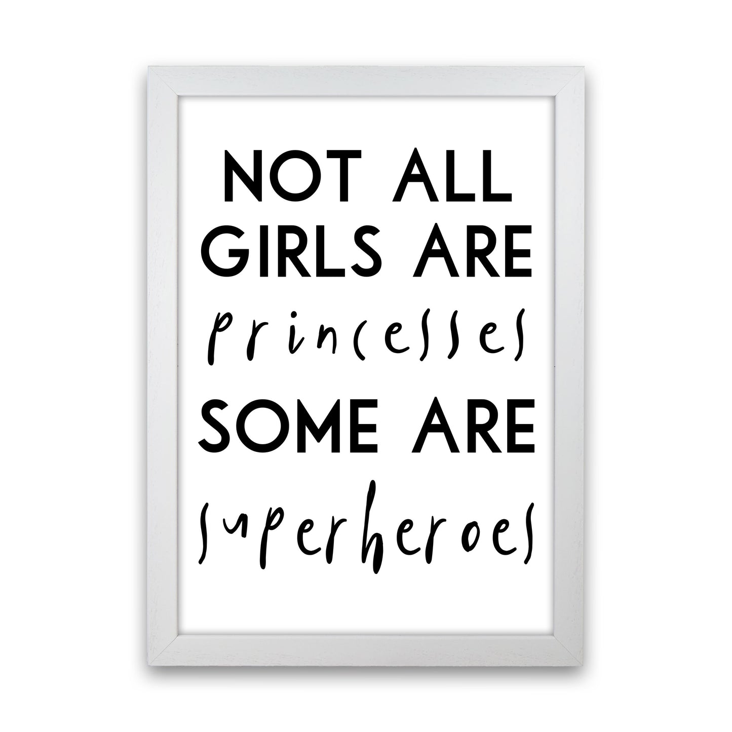 Not All Girls And Princesses Framed Nursey Wall Art Print White Grain