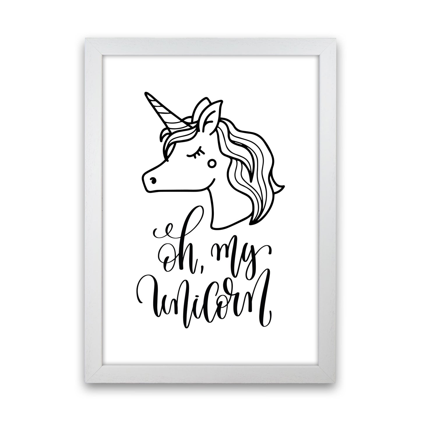 Oh My Unicorn Black Framed Nursey Wall Art Print White Grain