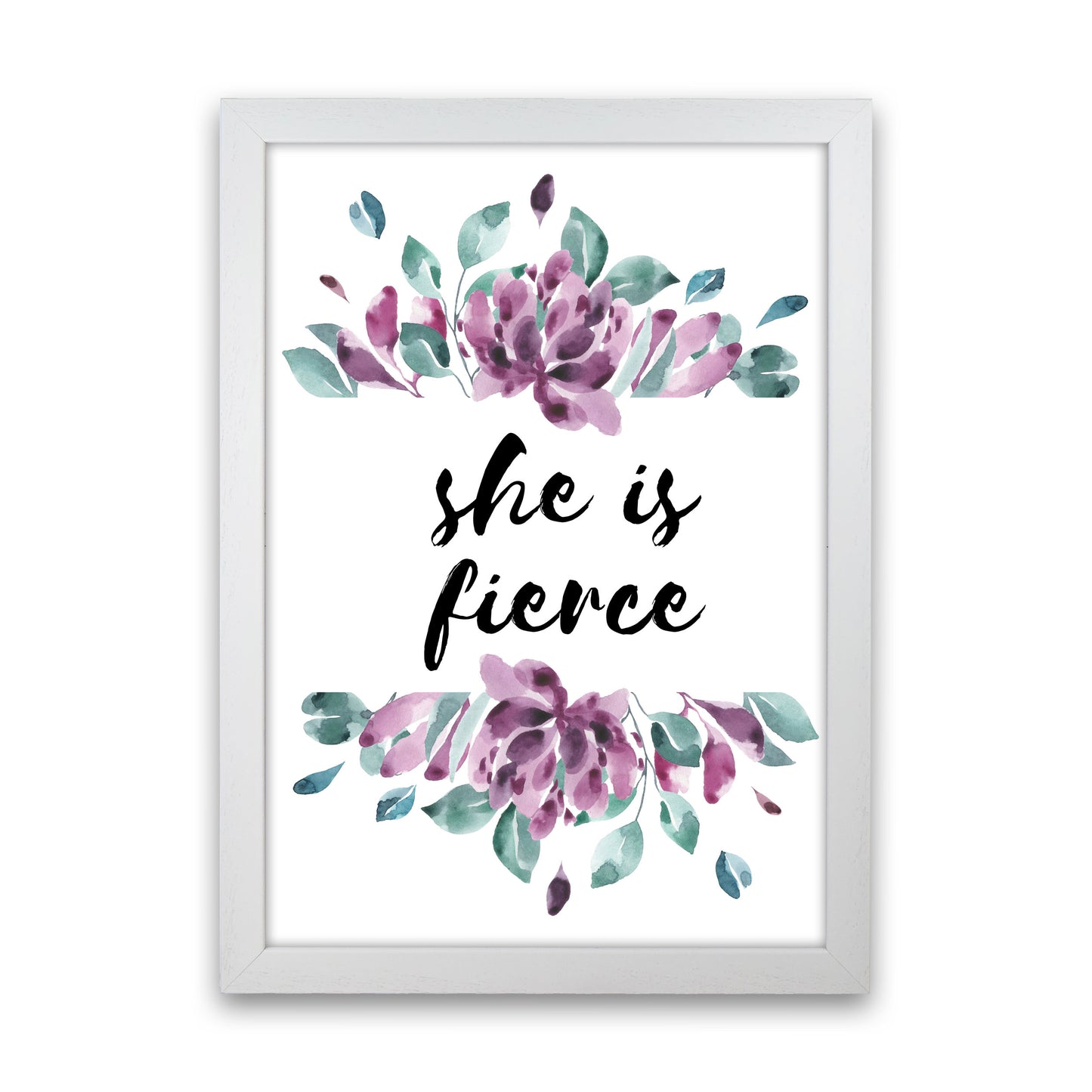 She Is Fierce Purple Floral Modern Print White Grain