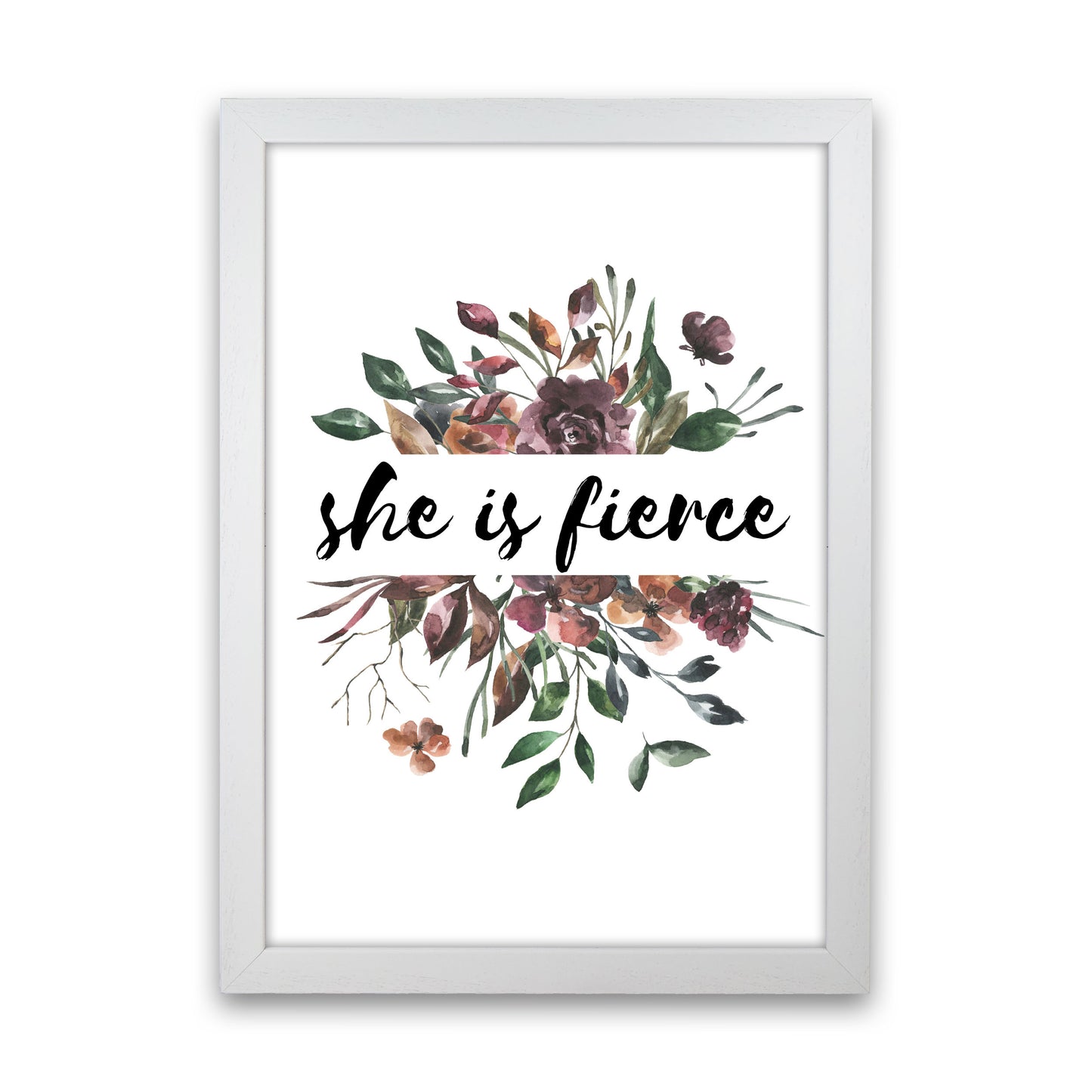 She Is Fierce Mixed Floral Modern Print White Grain