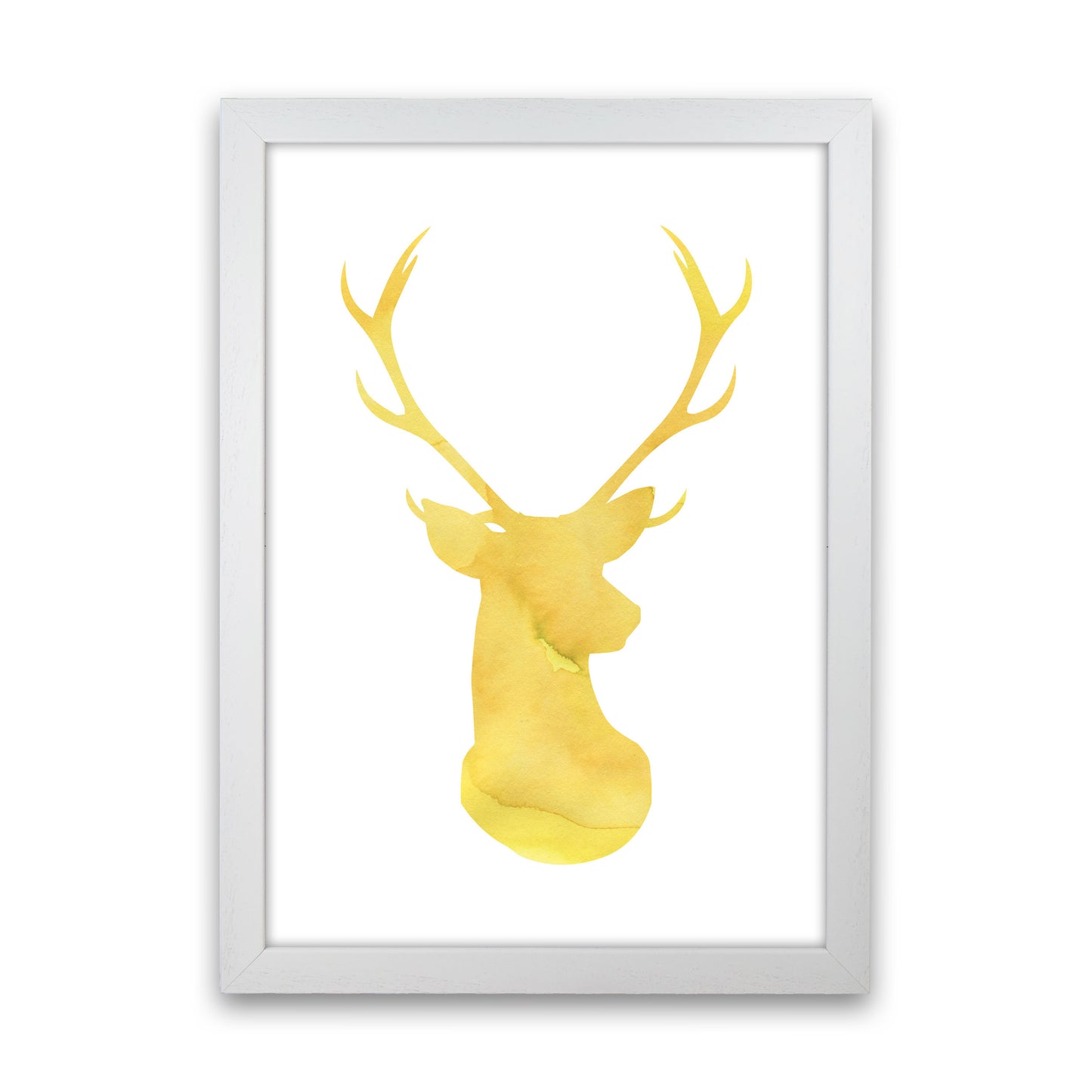 Stags Head Watercolour Modern Print Animal Art Print White Grain