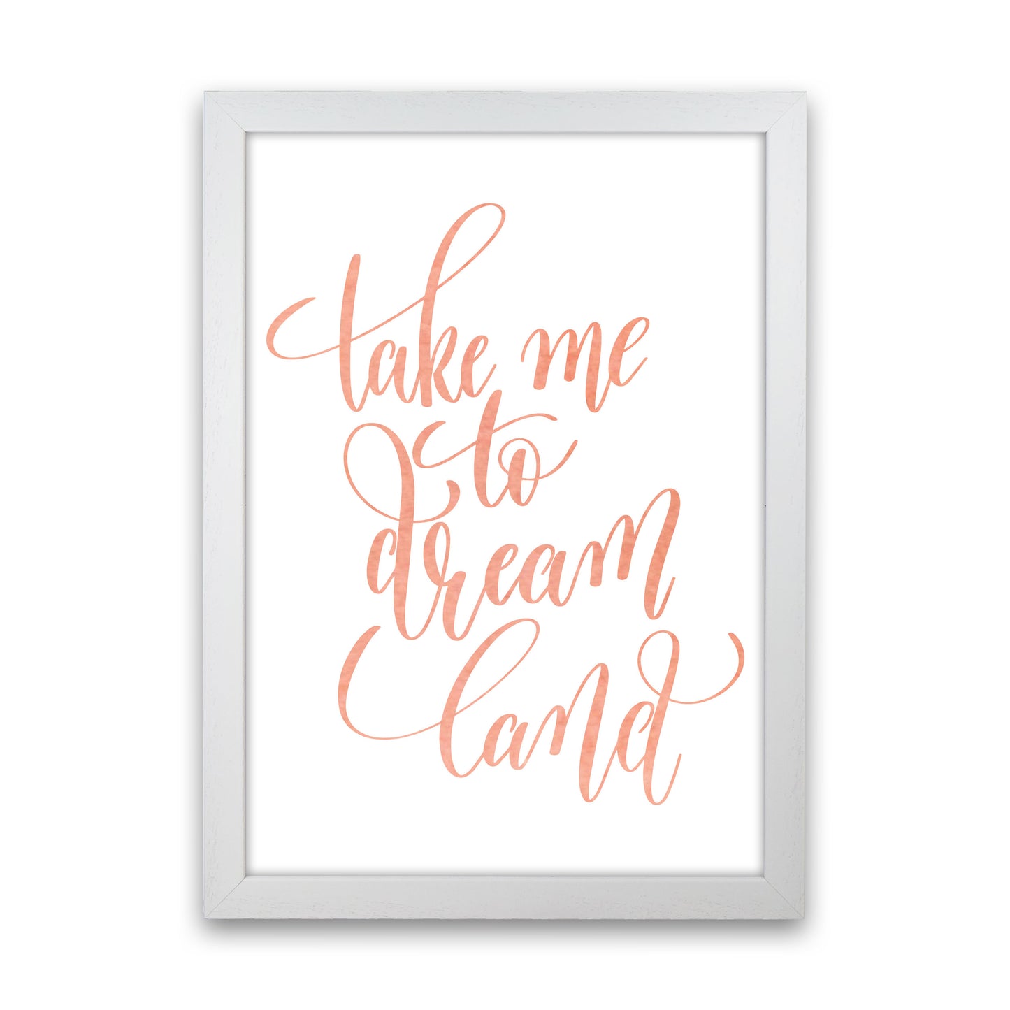 Take Me To Dreamland Peach Watercolour Modern Print White Grain