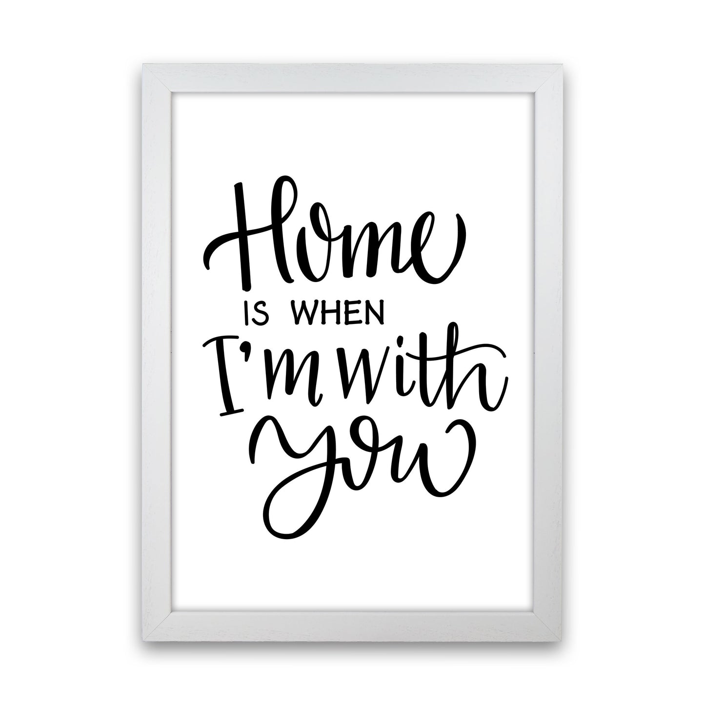 Home Is When I'm With You Framed Typography Wall Art Print White Grain