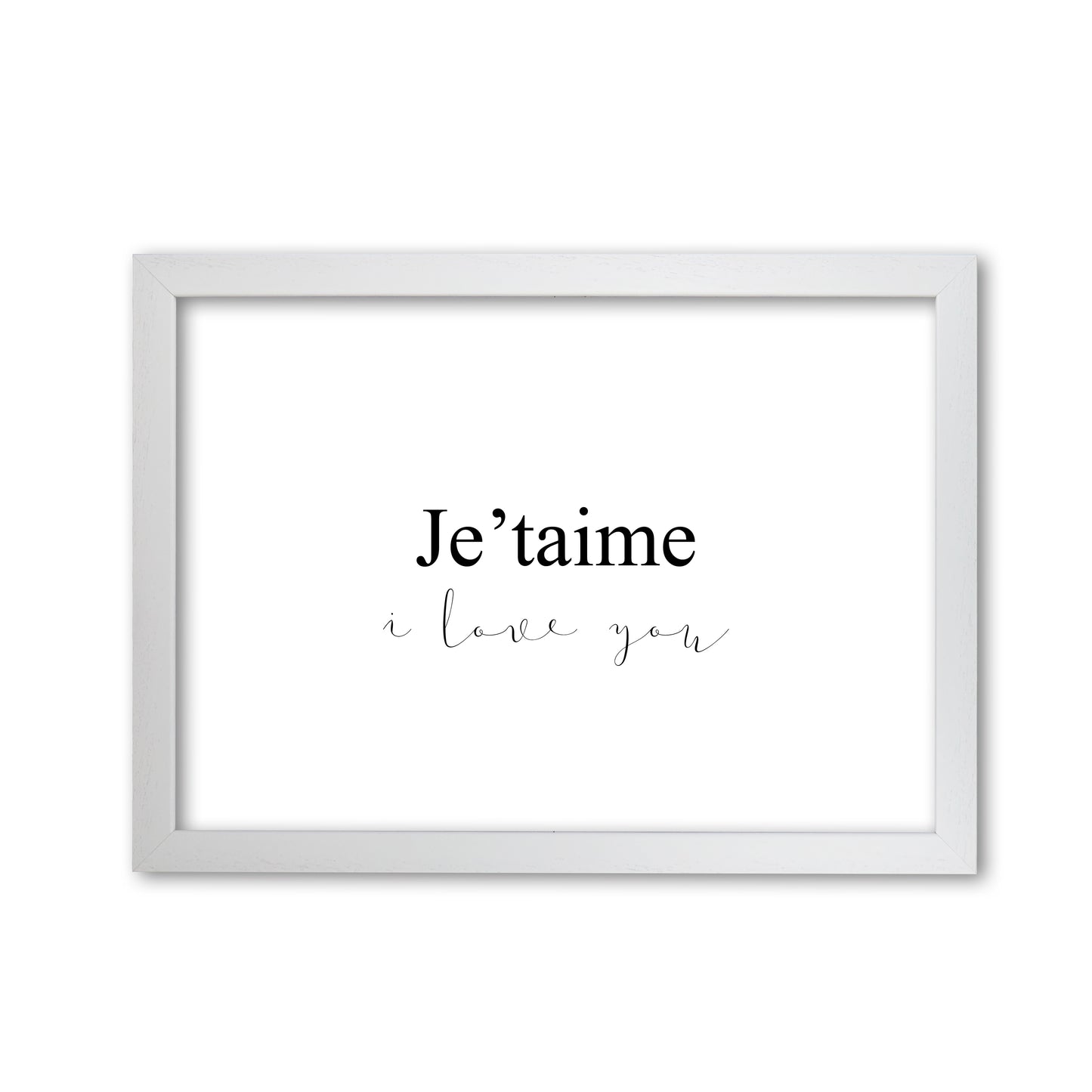 Je'taime Framed Typography Wall Art Print White Grain