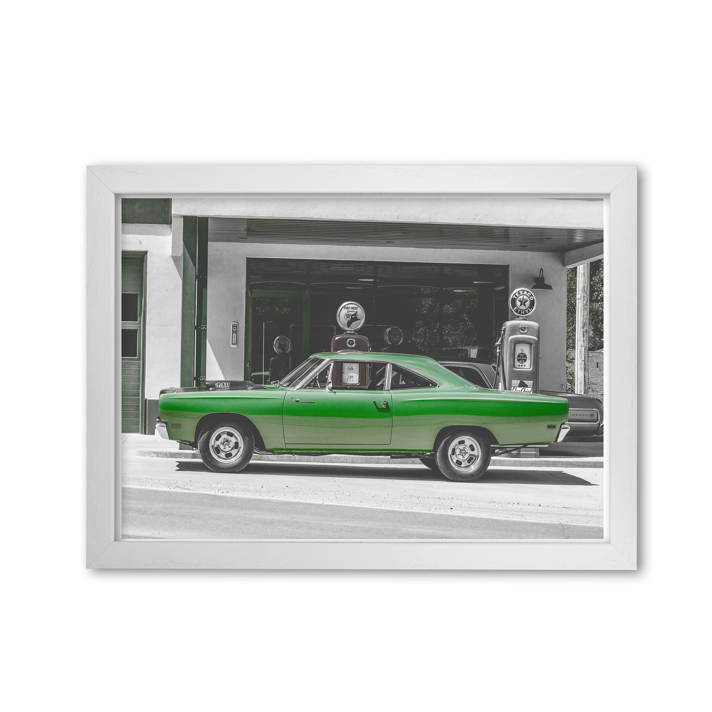 Green Car Modern Print White Grain