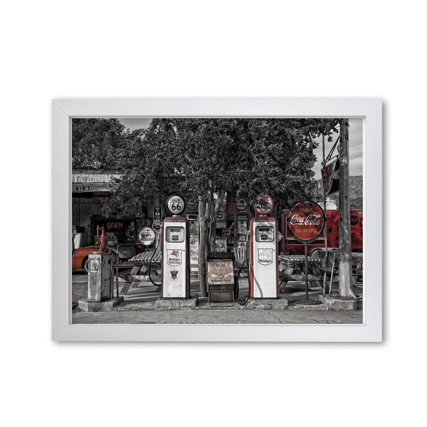 Retro Black And Red Gas Pumps Modern Print White Grain