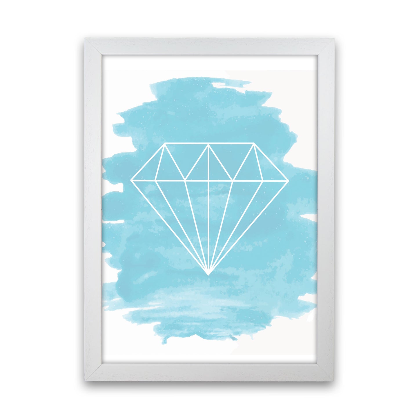 Geo Diamond Light Blue Watercolour Modern Print White Grain