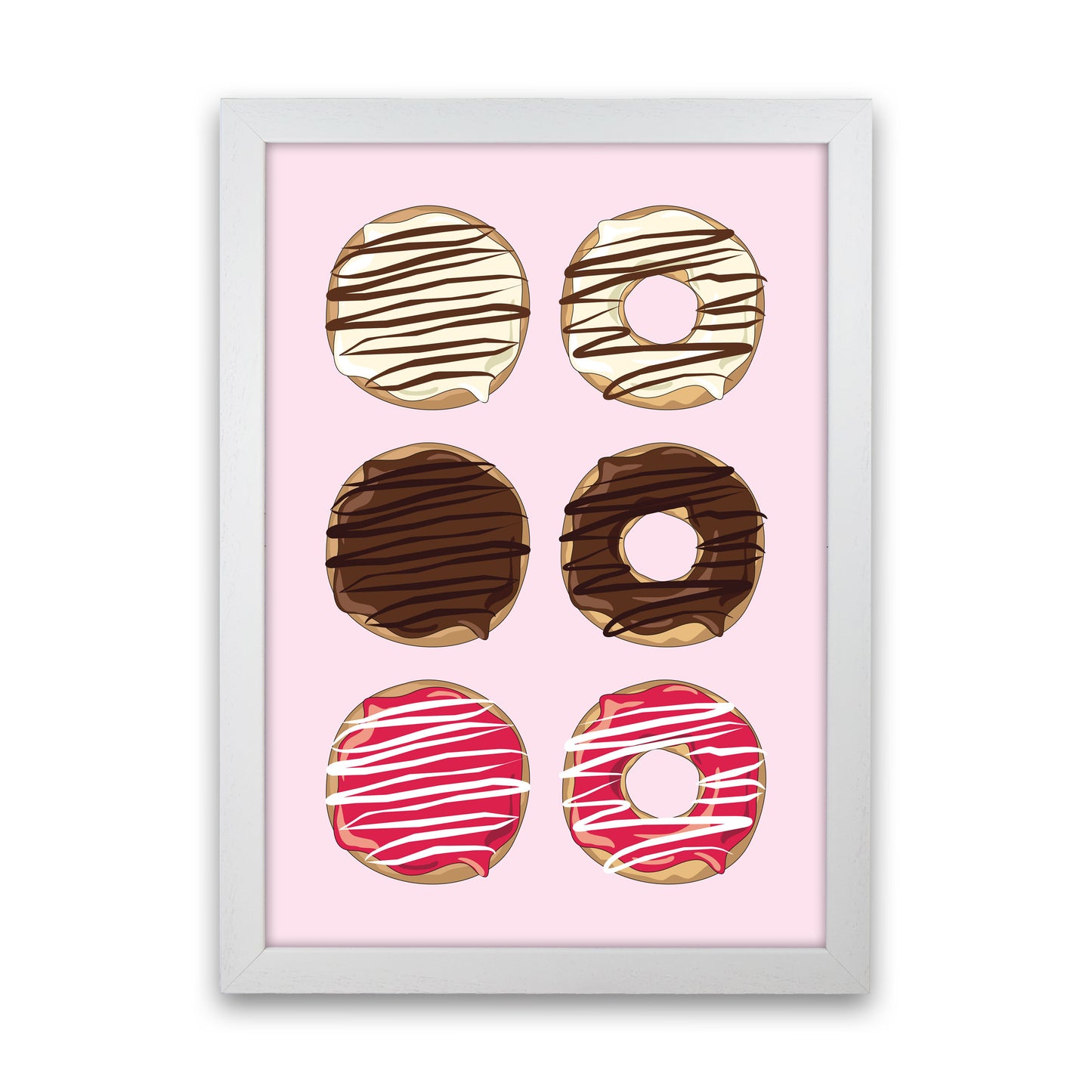 Donuts Pink Modern Print, Framed Kitchen Wall Art White Grain