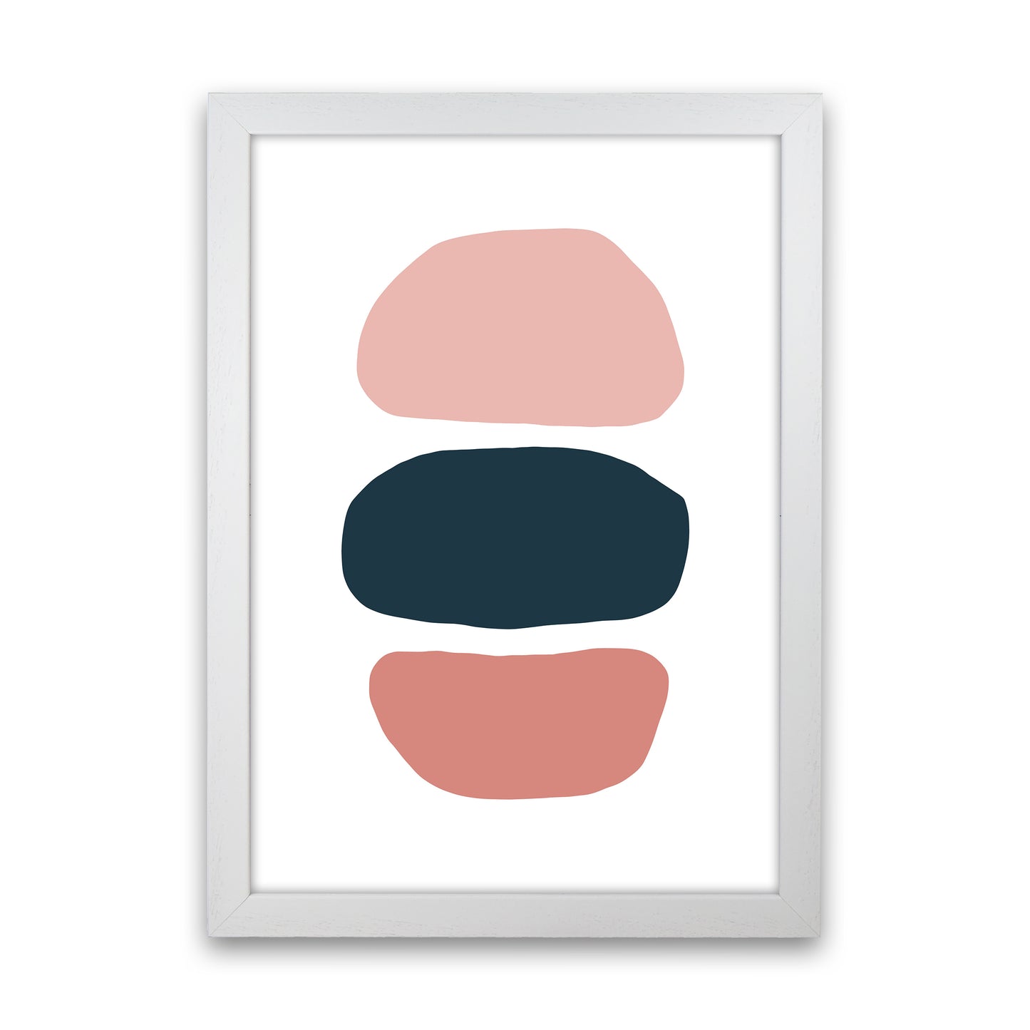 Pink And Navy Abstract Stones 1 Art Print by Pixy Paper White Grain