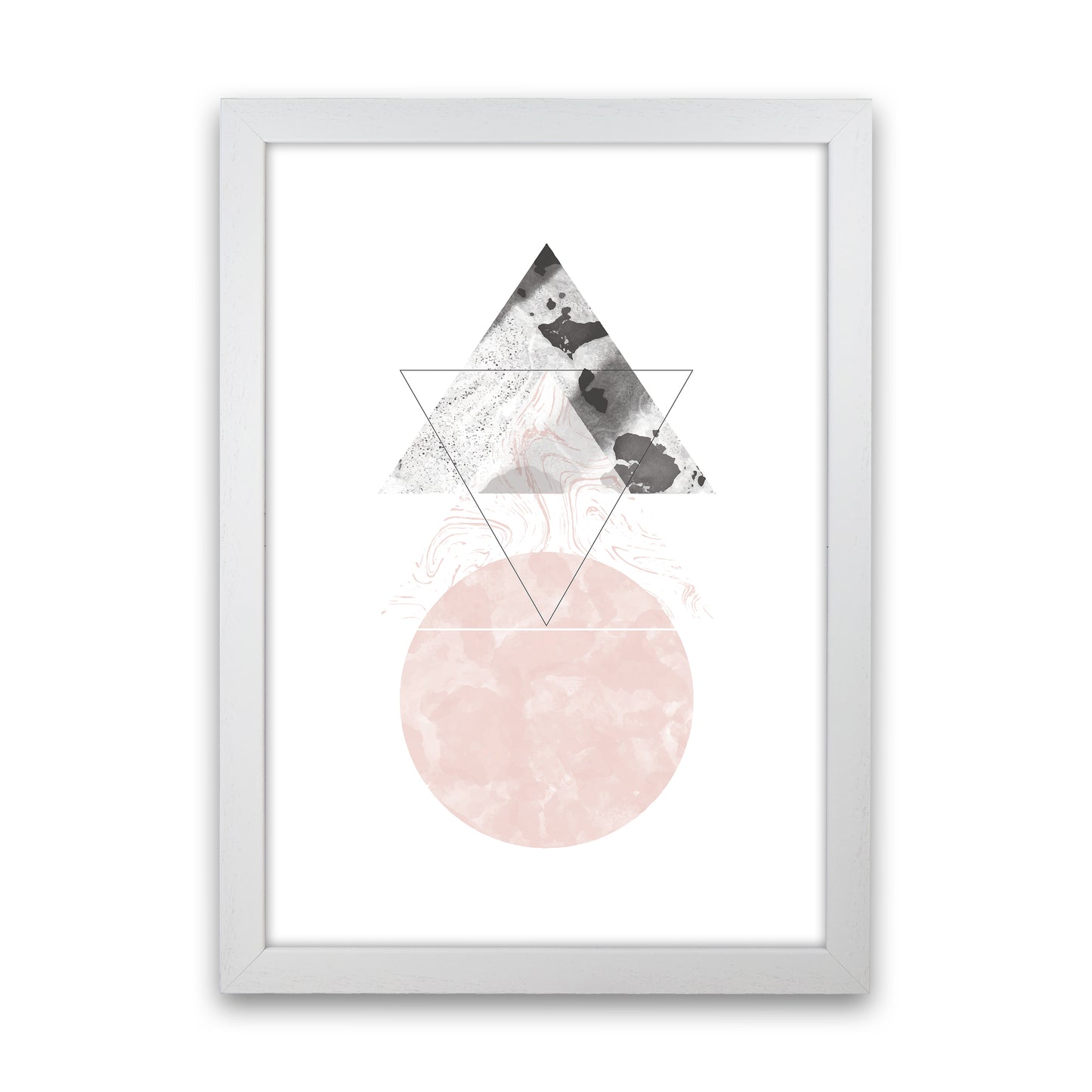 Marble Triangle And Circle Black And Pink Abstract Art Print by Pixy Paper White Grain